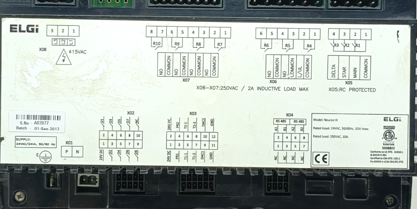 ELGi Neuron III Air Compressor Controller Panel 24VAC 50/60Hz & Tested