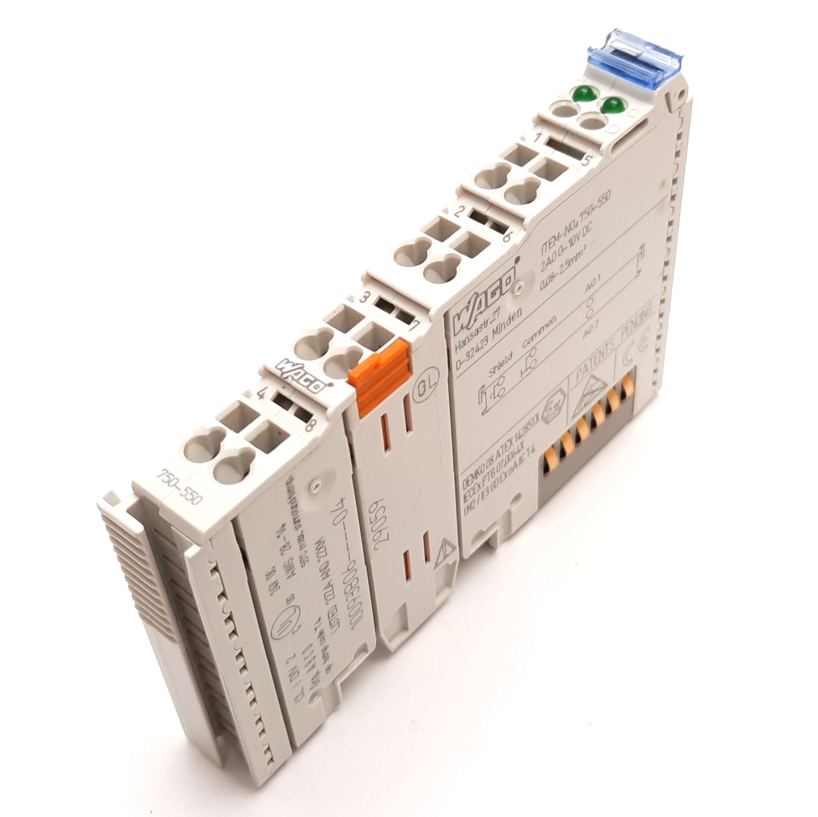 Wago 750-550 Analog Voltage Output Module, 2-Channel, 0-10VDC, 12-bit Resolution