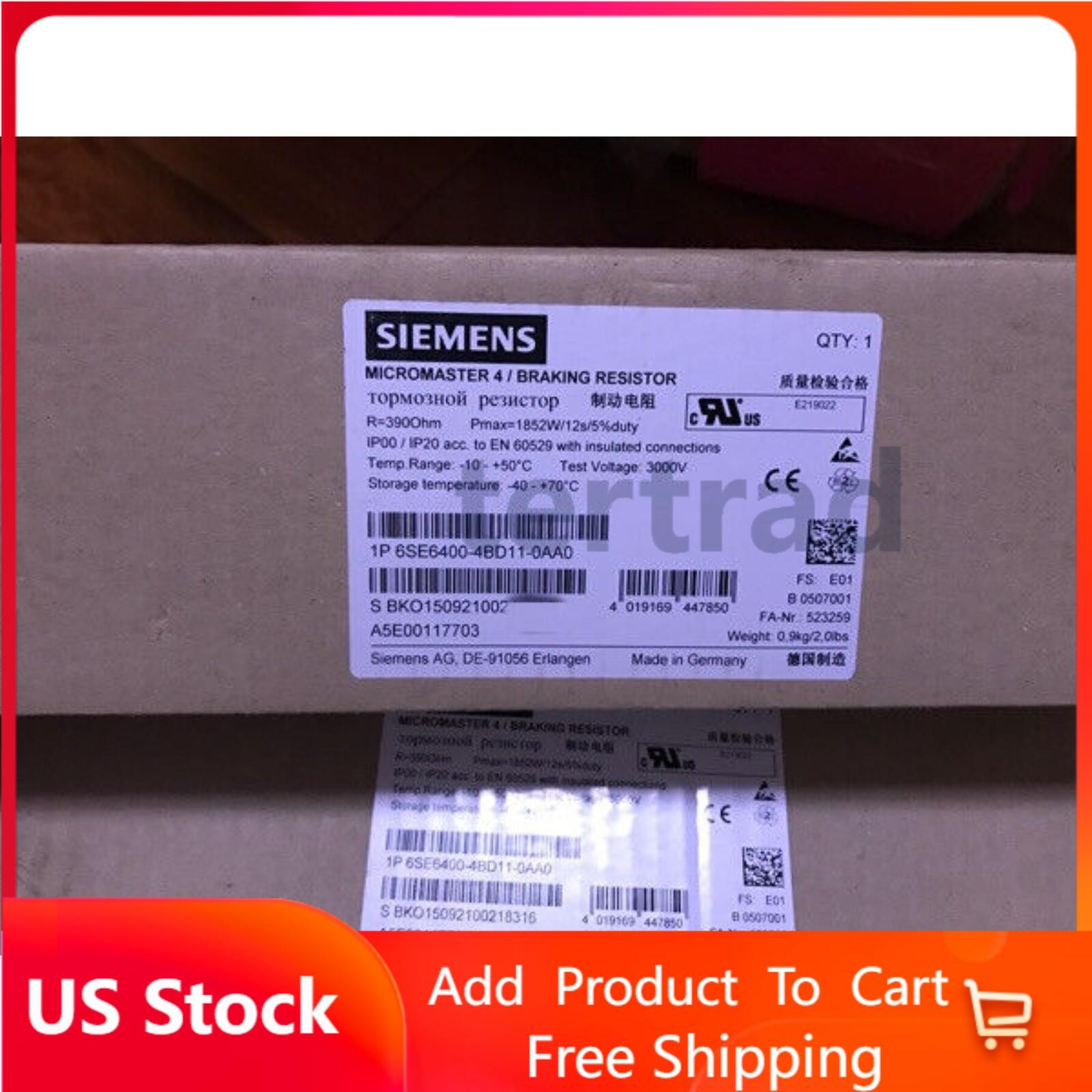 New Siemens 6SE6400-4BD11-0AA0 6SE6 400-4BD11-0AA0 MICROMASTER4 Braking resistor