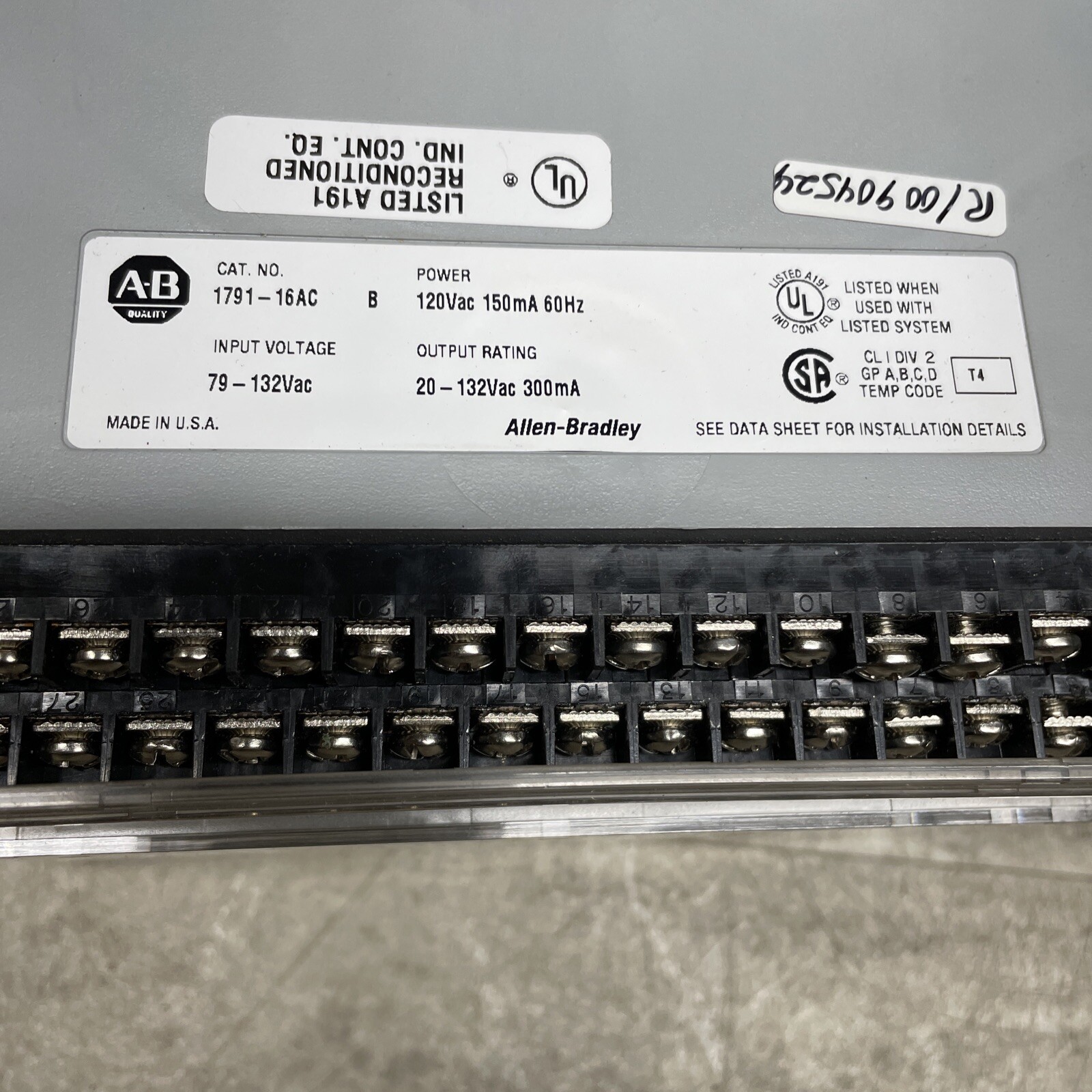 Allen Bradley 1791-16AC Remote I/O Input / Output Module, Series B Reconditioned