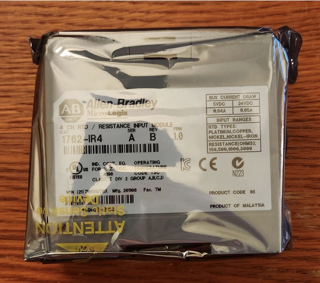 Sealed Pre-owned Allen Bradley 1762-IR4 /A MicroLogix 4-Ch RTD/Resistance Input