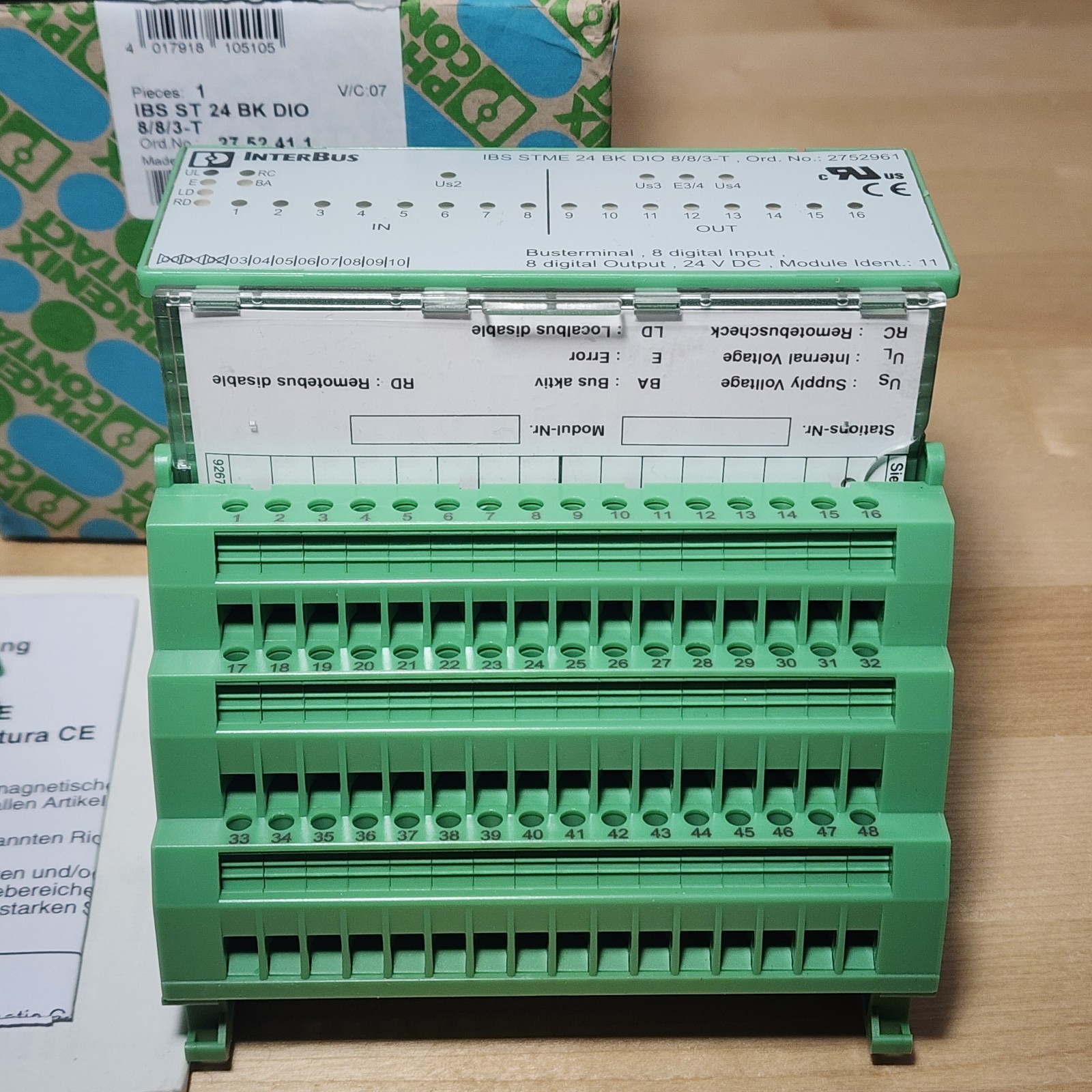 Phoenix Contact 2752411 IBS ST 24 BK DIO 8/8/3-T Bus Coupler I/O Module 8DI 8DO
