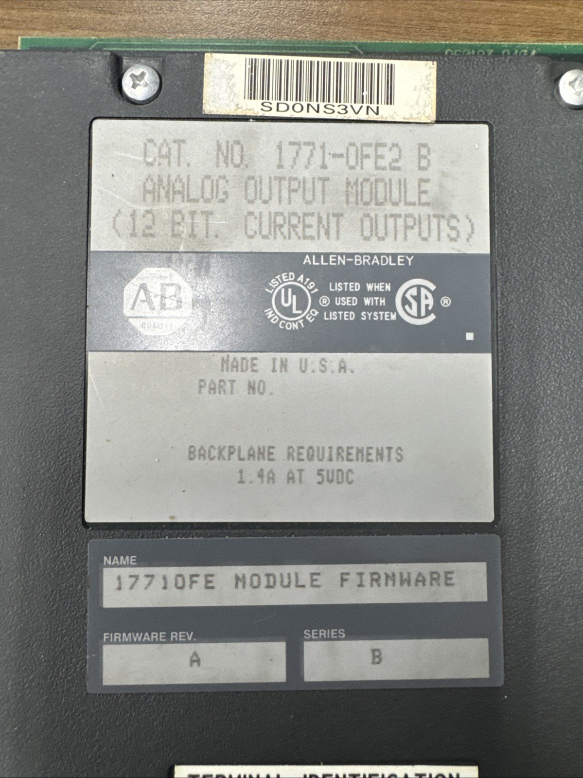 1771-OFE2 /B Allen Bradley PLC 5 Analog output 1771-0FE2 W28