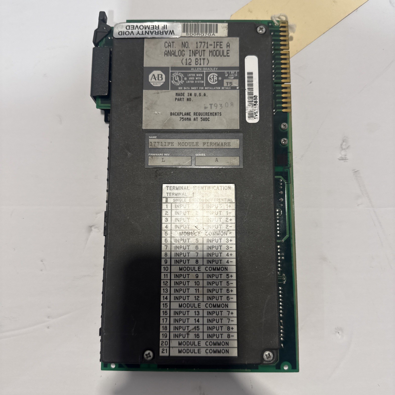ALLEN-BRADLEY AB 1771-IFE C ANALOG INPUT MODULE 12-BIT REV D01 1771IFEC SERIES A