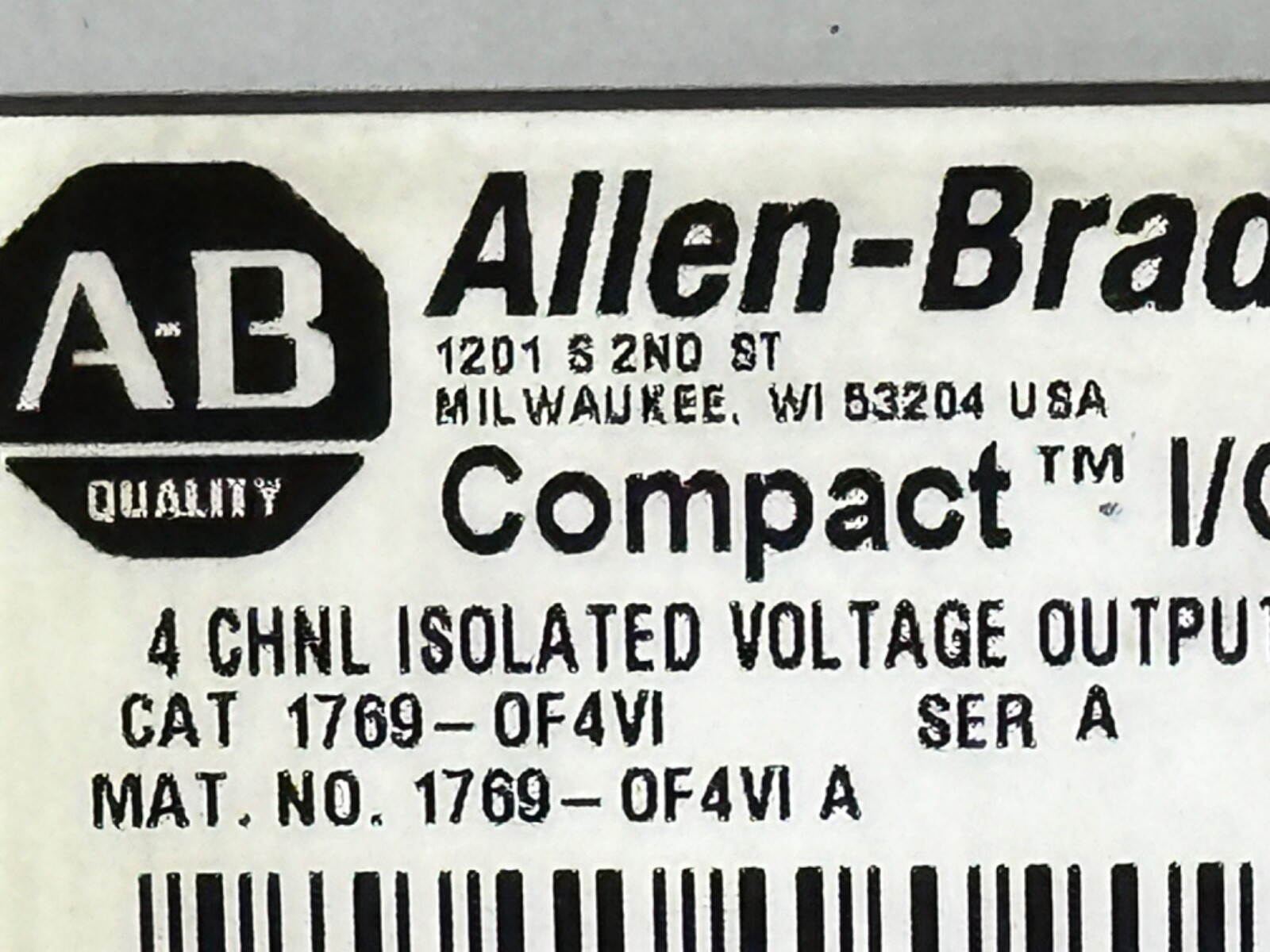 Allen Bradley 1769-OF4VI 0F4VI 0F4V1 A FW 2.1 CompactLogix Voltage Output 4Point