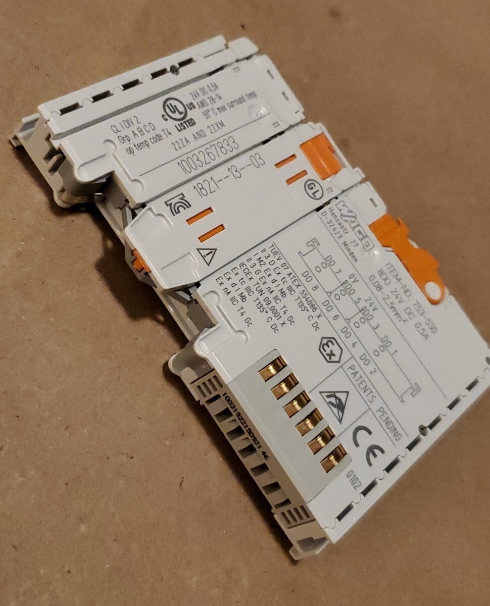 WAGO 753-530, 8-CHANNEL DIGITAL OUTPUT, 8D0, 24 VDC, 0.5 AMP, DIN-35 RAIL