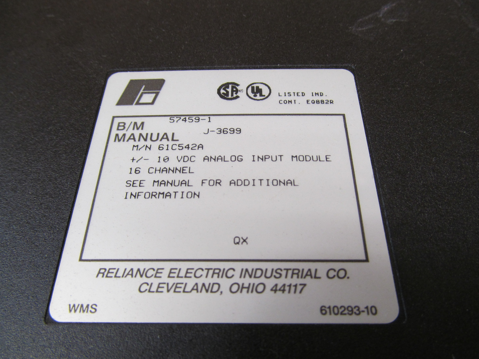 1 RELIANCE ELECTRIC 61C542A 16 CHANNEL ANALOG INPUT MODULE 10 VDC 57459-1