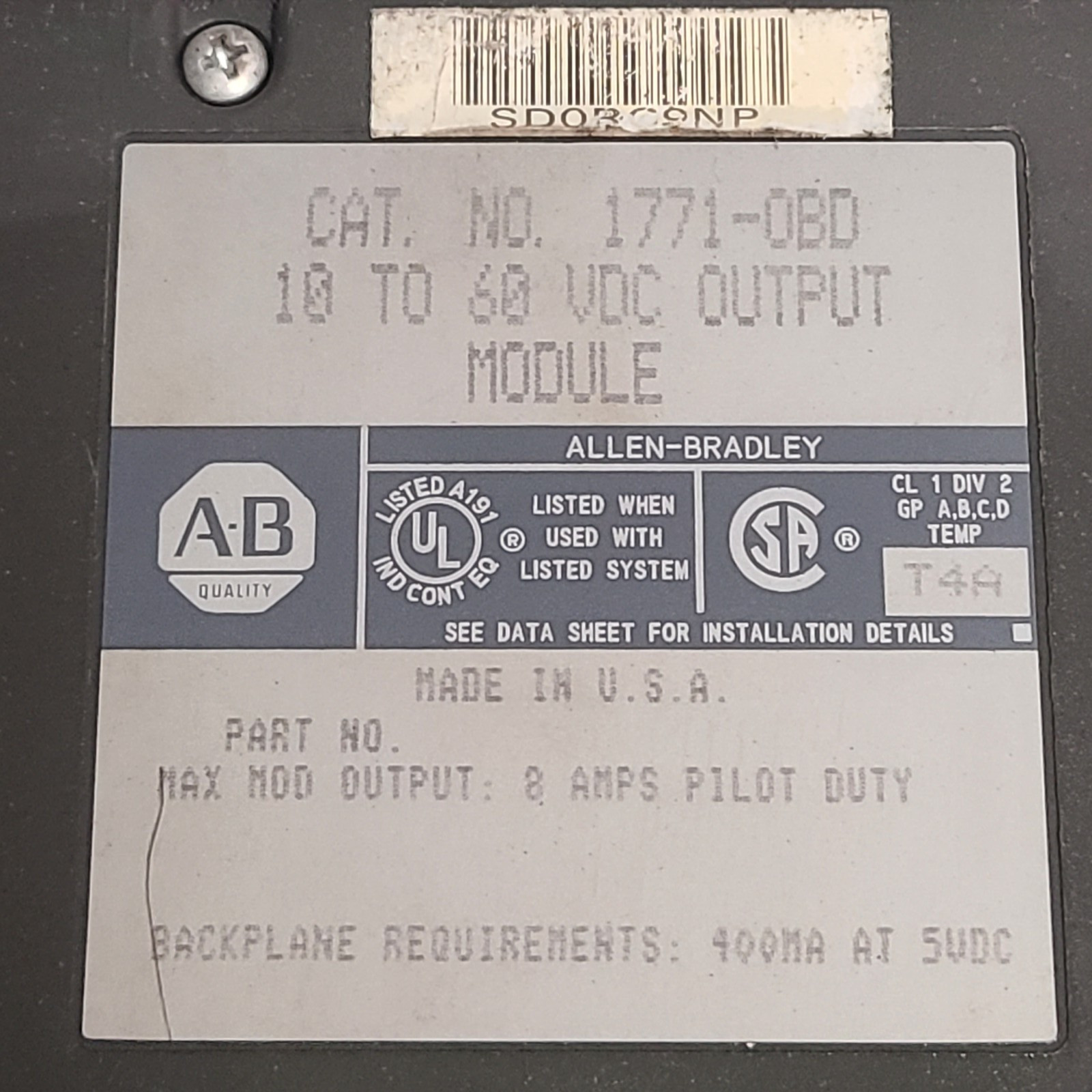 Allen Bradley 1771-A3B1 Chassis 12-slot Full Rack with, Power Supply, PLC,