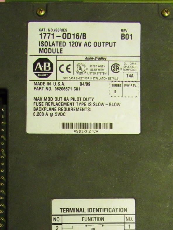 ALLEN BRADLEY 1771-0D16 Series B Revision B01 120V AC Output Module 1771 0D16