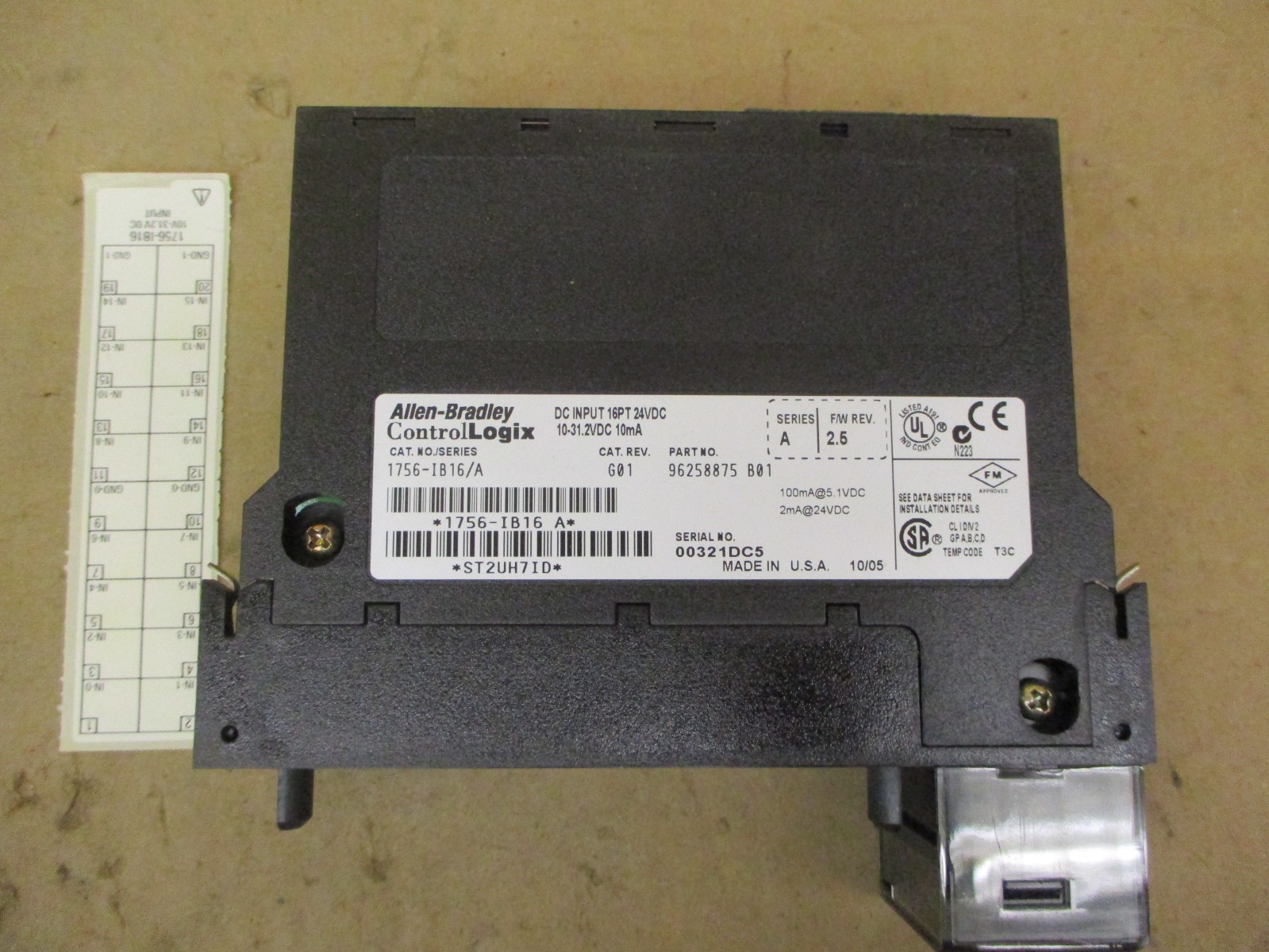 Allen-Bradley Control Logix 1756IB16/A DC INPUT 16PT 24VDC 10-31.2VDC 53670ISU