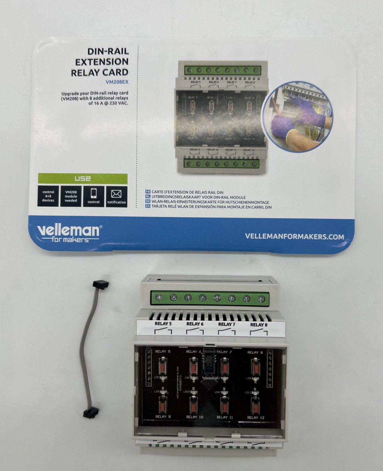 Velleman VM208 Din-Rail Relay Card, 8 Additional Relays Of 16amp @ 230V