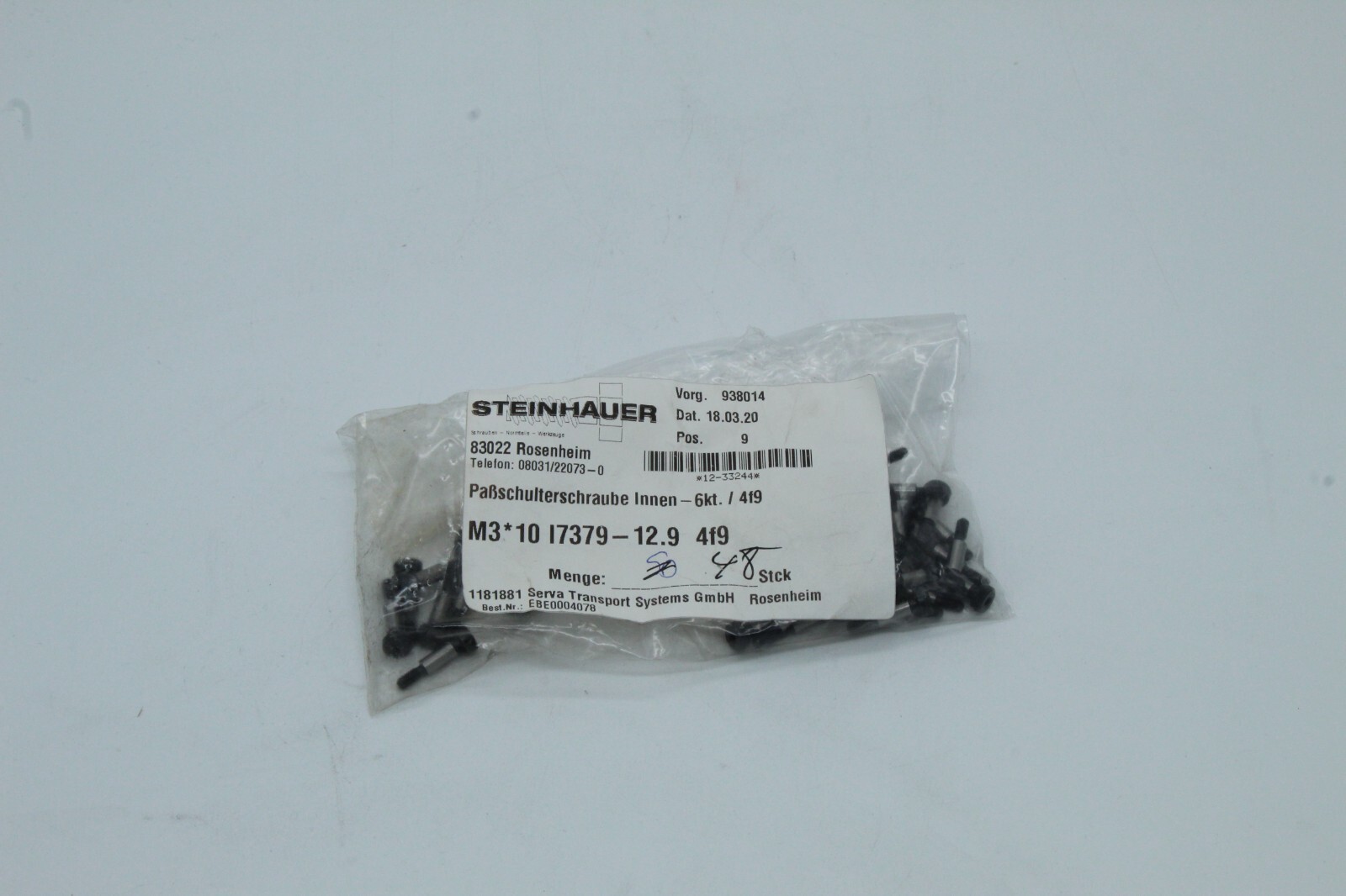 Steinhauer fitting shoulder screws internal M3*10 I7379-12.9 4f9 48pcs