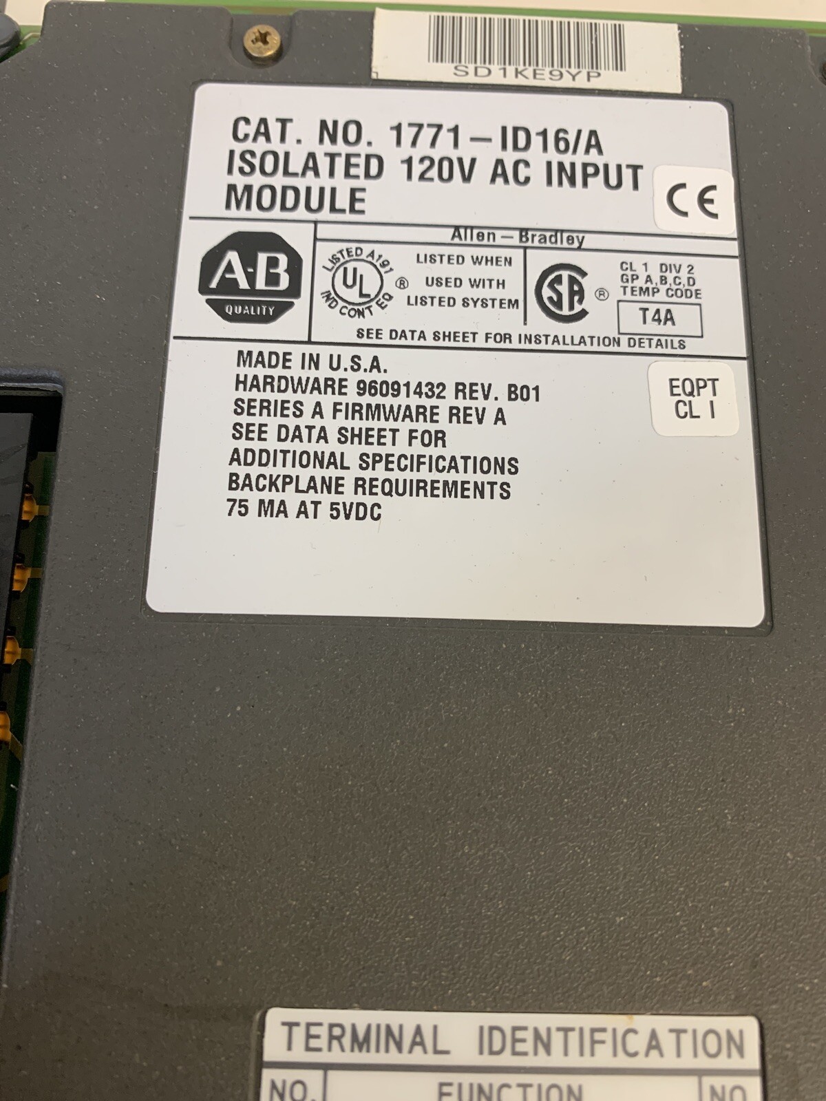 1771-ID16 /A,IAD /B,IQ16/B Input&1771-P4S120V AC Power Supply Modules AB 4 Total