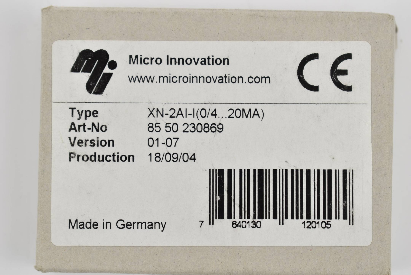 Micro Innovation AG Analog Input Module 0.4-20mA XN-2AI-I (8550230869)