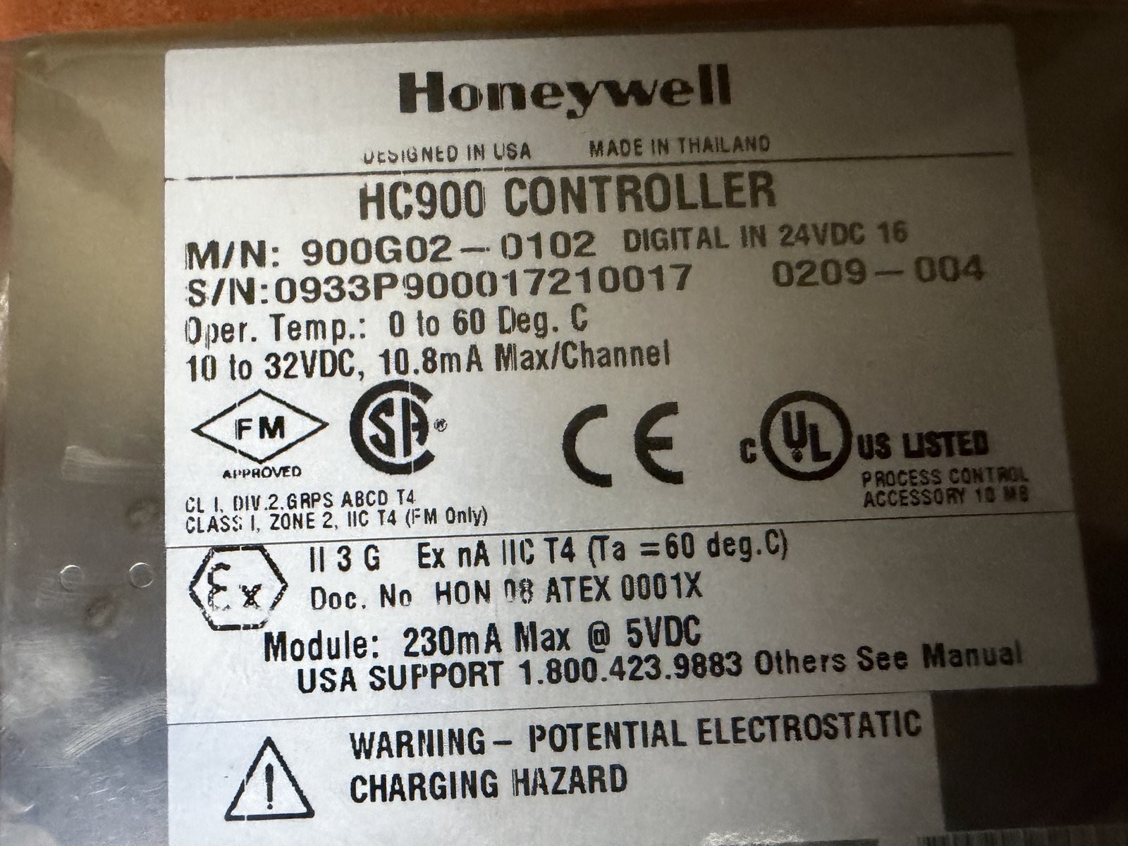 Honeywell 900G02-0102 HC900 Digital Input Module 24VDC 16-Channel DI NEW NOS