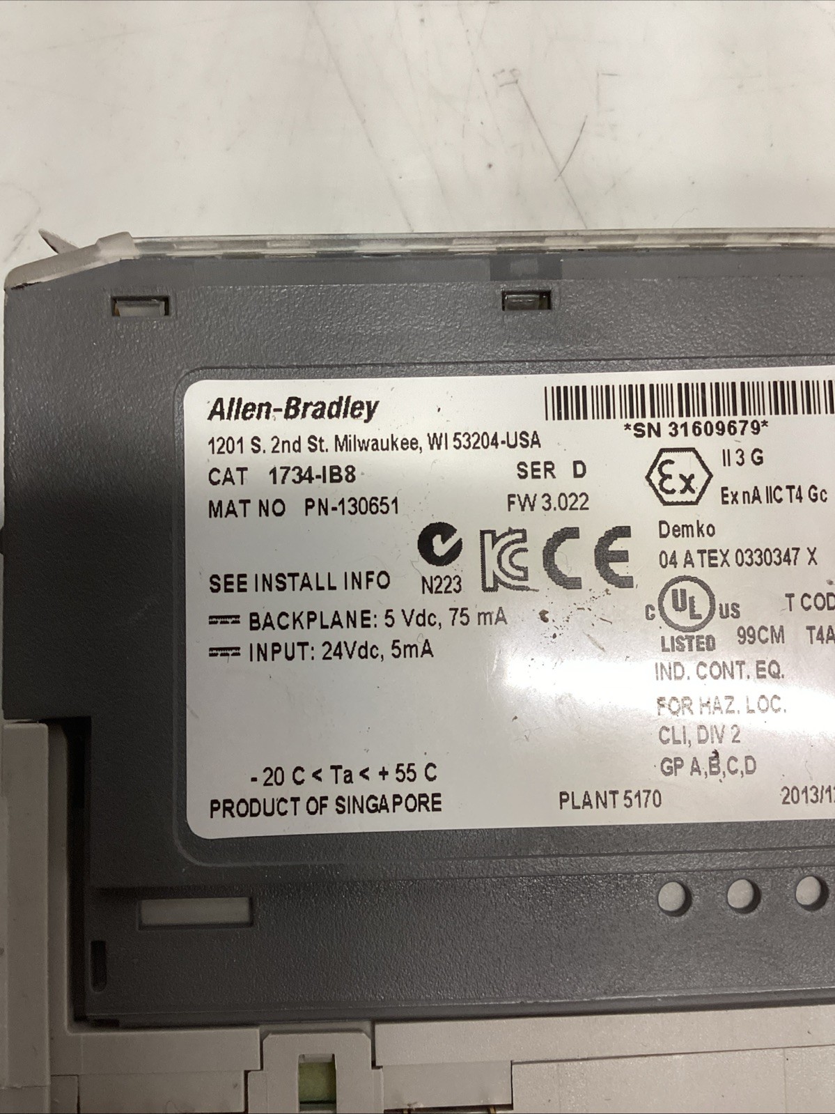 Allen-Bradley 1734-IB8 Ser D P/N 130651 8Point Digital Input Module T-689
