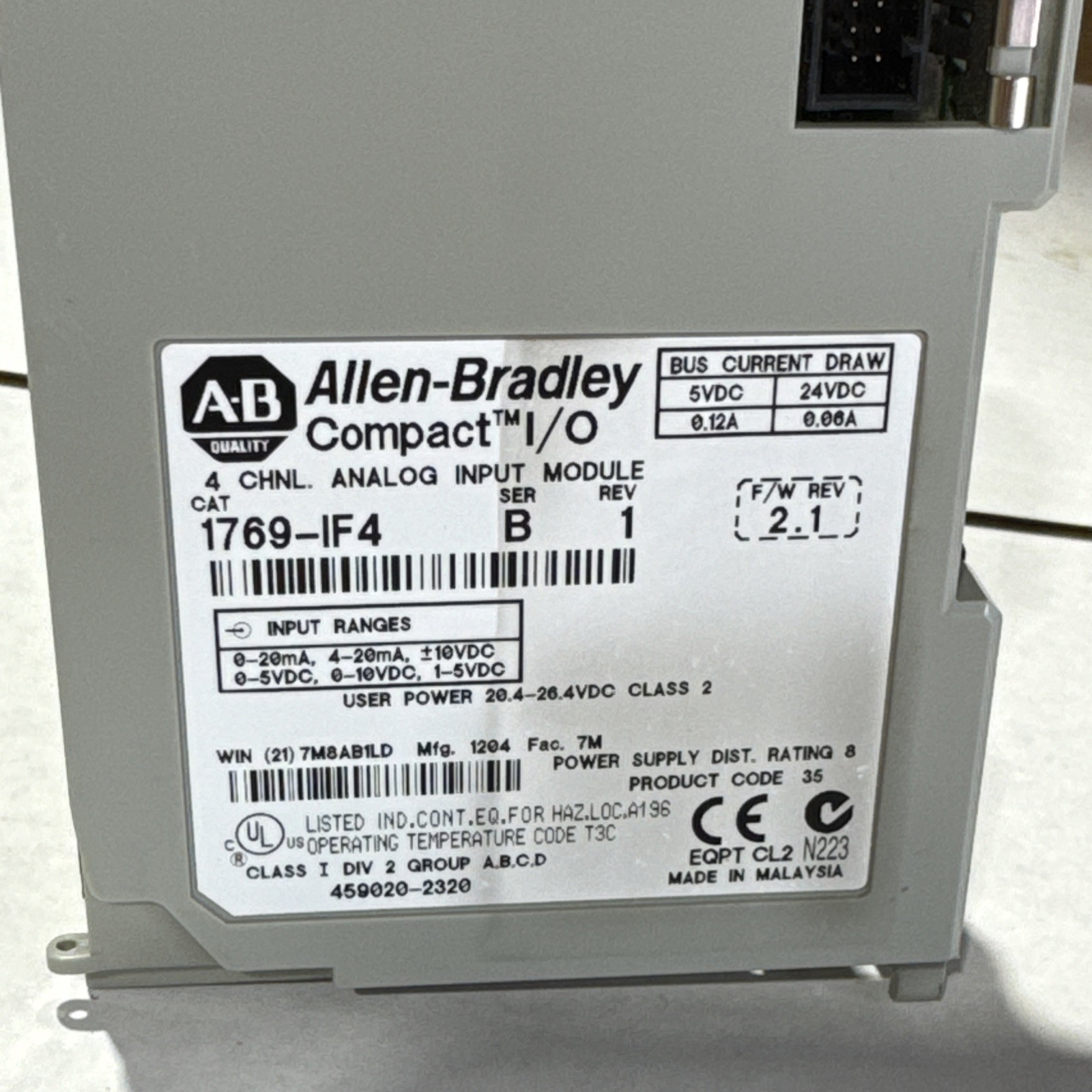Allen Bradley 1769-IF4 SER B REV 1 Compact I/O 4 CHNL. Analog Input Module
