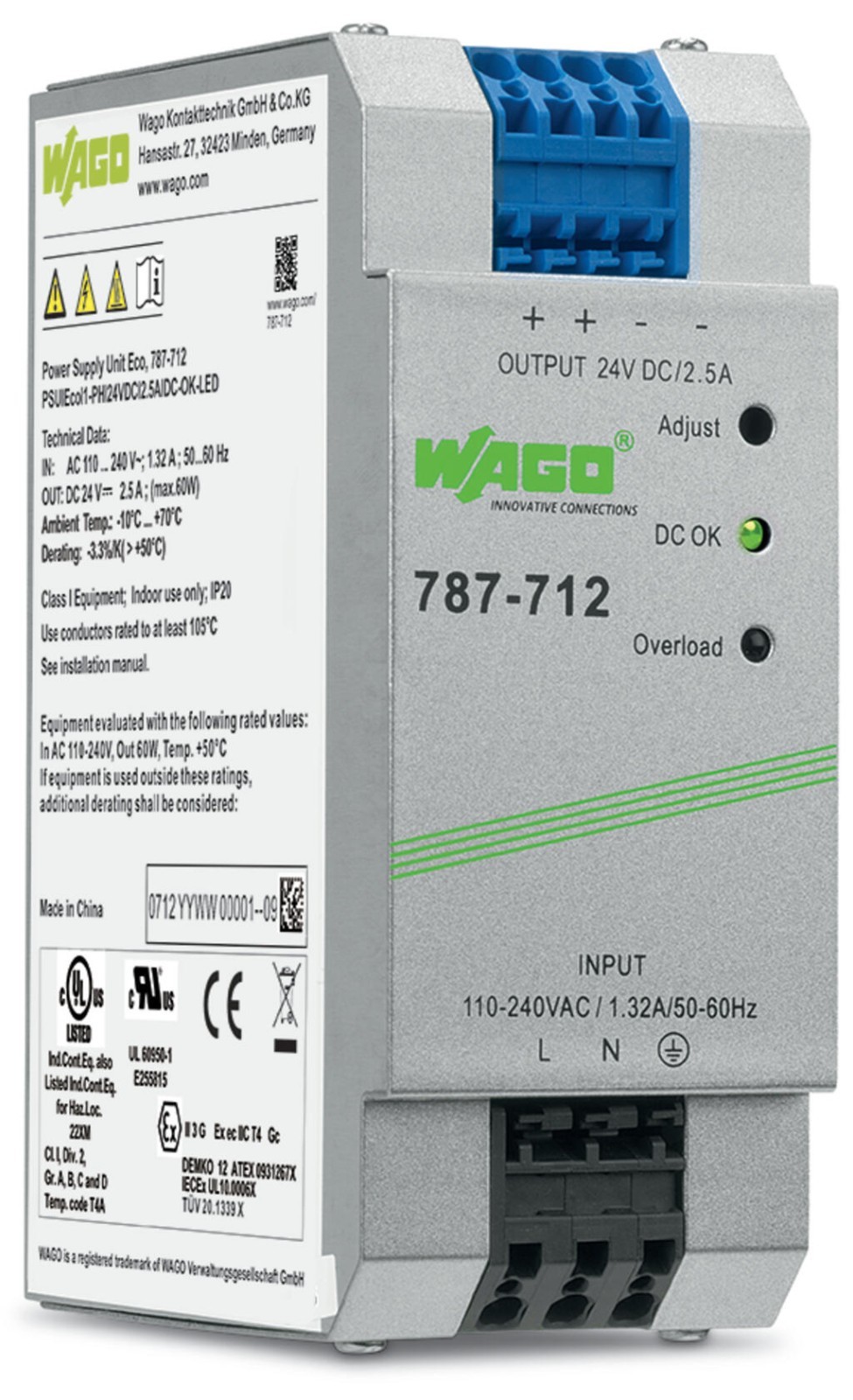 WAGO-787-712 EPSITRON® ECO power supply; single-phase; output voltage 24 VDC;