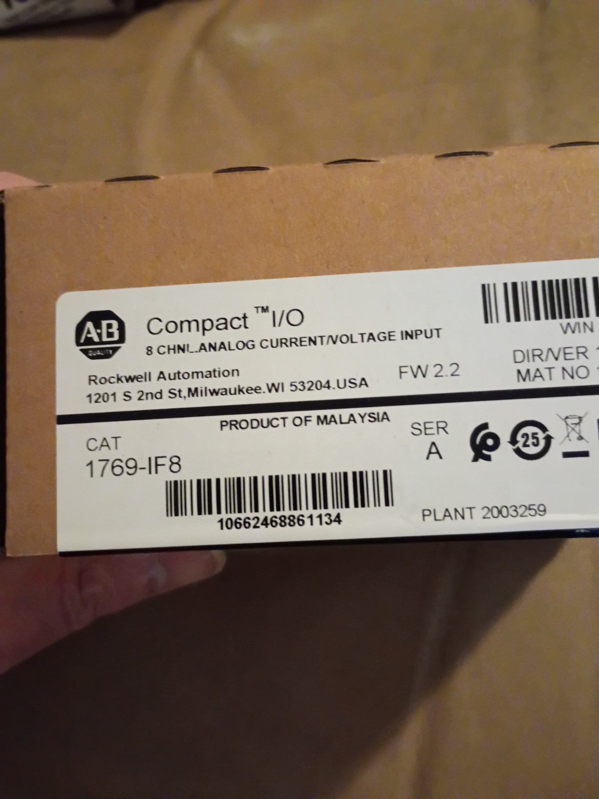 New Factory Sealed AB 1769-IF8/A CompactLogix 8Pt Analog Input Module