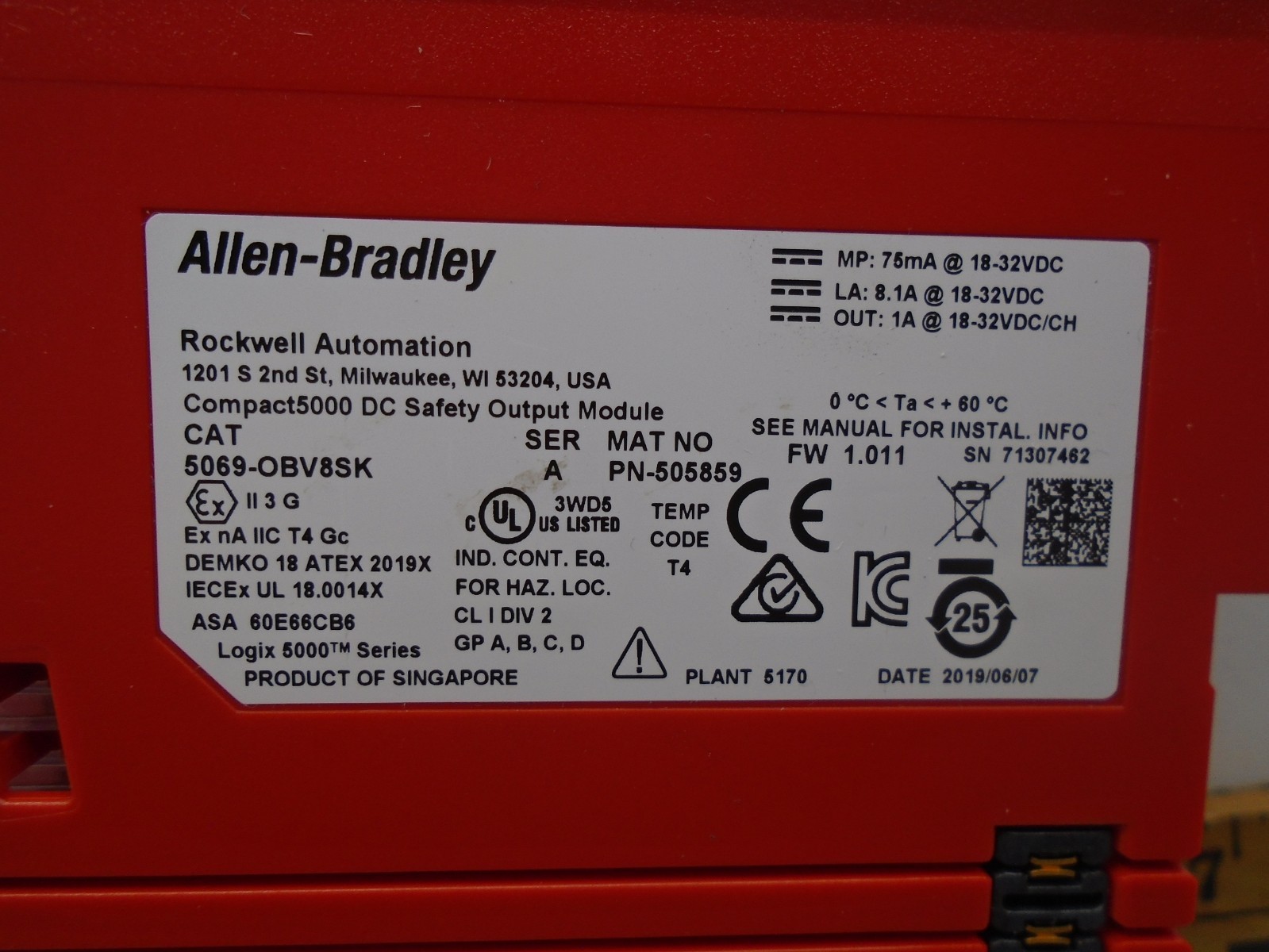 Allen Bradley 5069-OBV8SK PN-505859 Safety Output R82