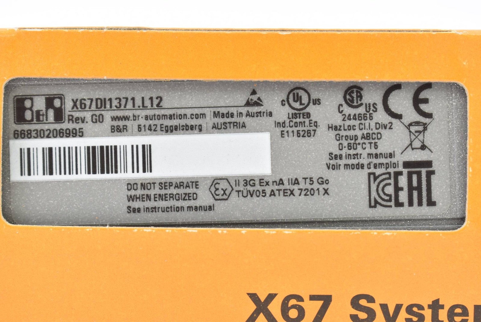 B&R Automation Digital Input Module X67 DI 1371.L12 (X67DI1371.L12) Rev. G0-