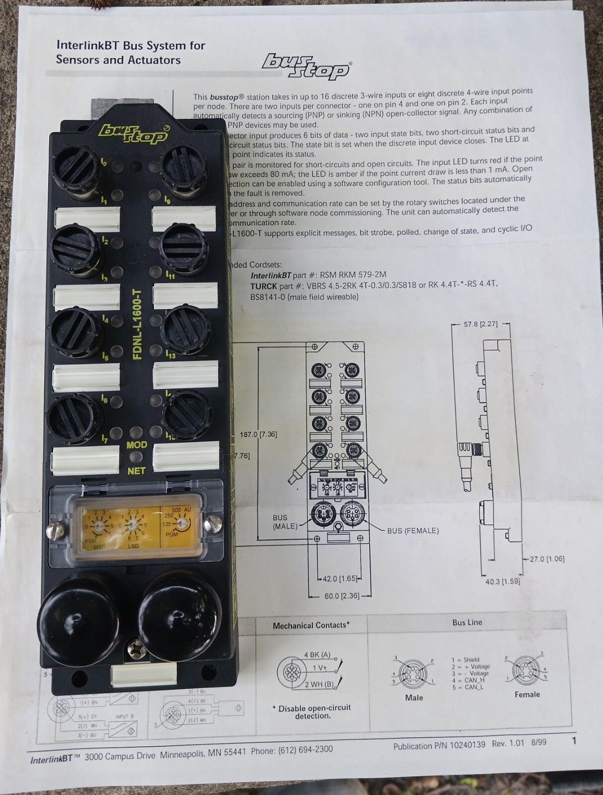 Turck Interlink BT Bus Stop DeviceNet Network Station Module FDNL-L1600-T