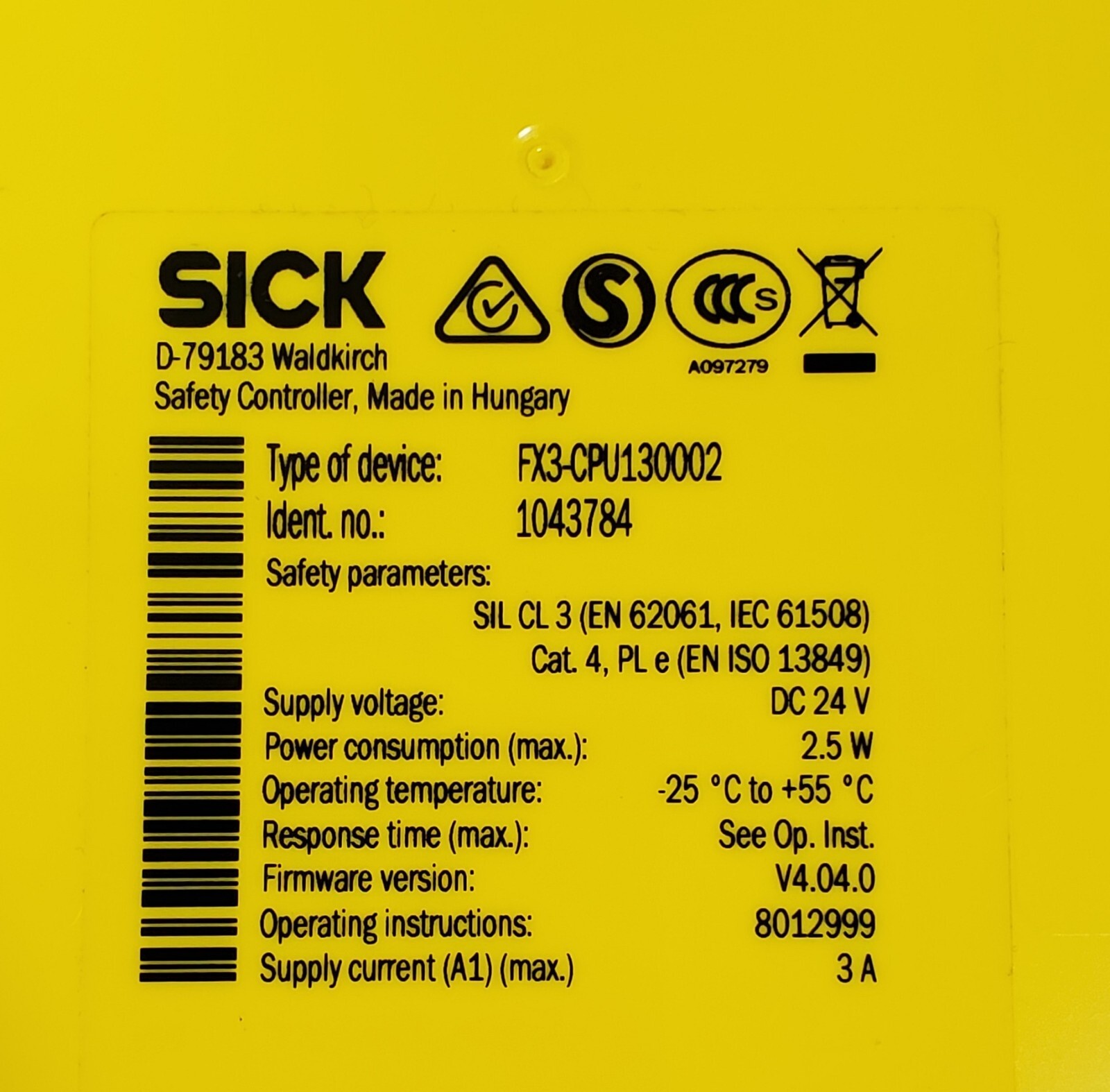 Sick 1043784 FX3-CPU130002 FW:V4.04.0 Safety Controller Module