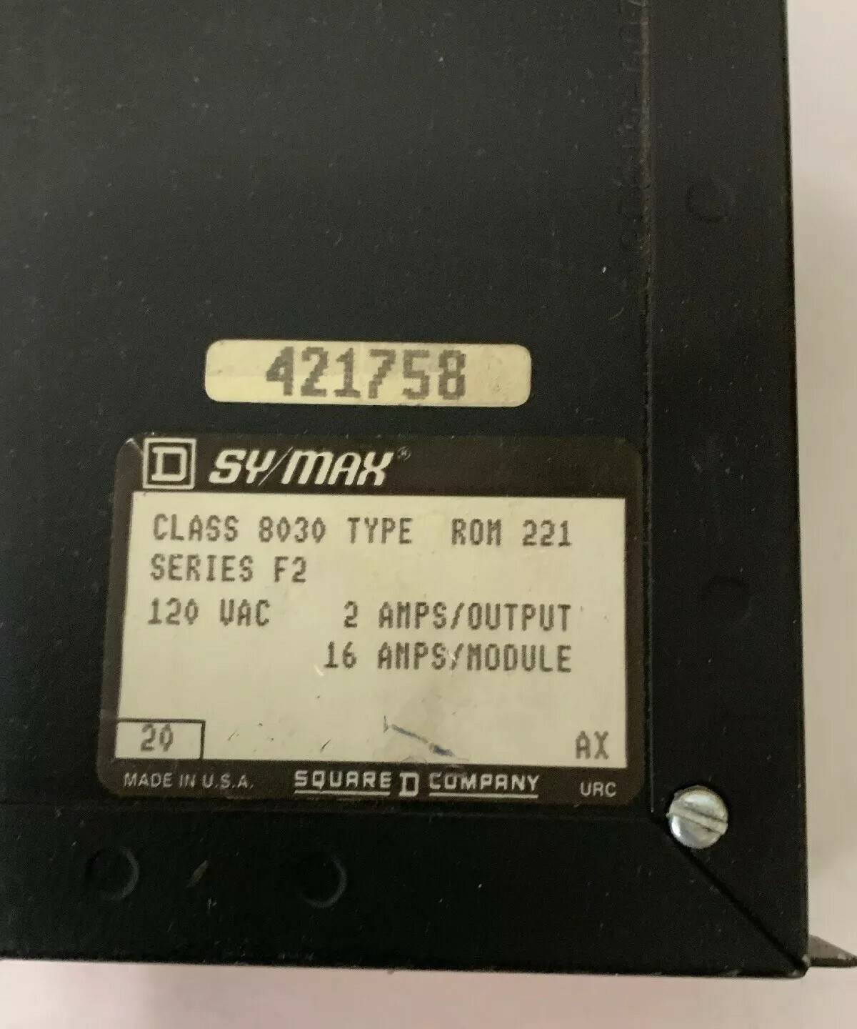 USED Square D 8030 ROM-221 SY/MAX 120VAC Output Module Series F2&E1 2 Total Unit