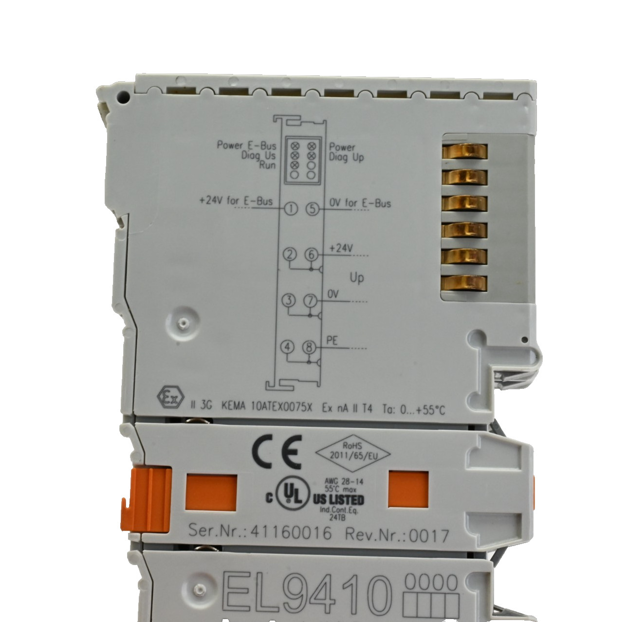 Lot of 2x Beckhoff EL9410 EtherCAT Terminal, Power Supply for E-bus, 24 V, 2A