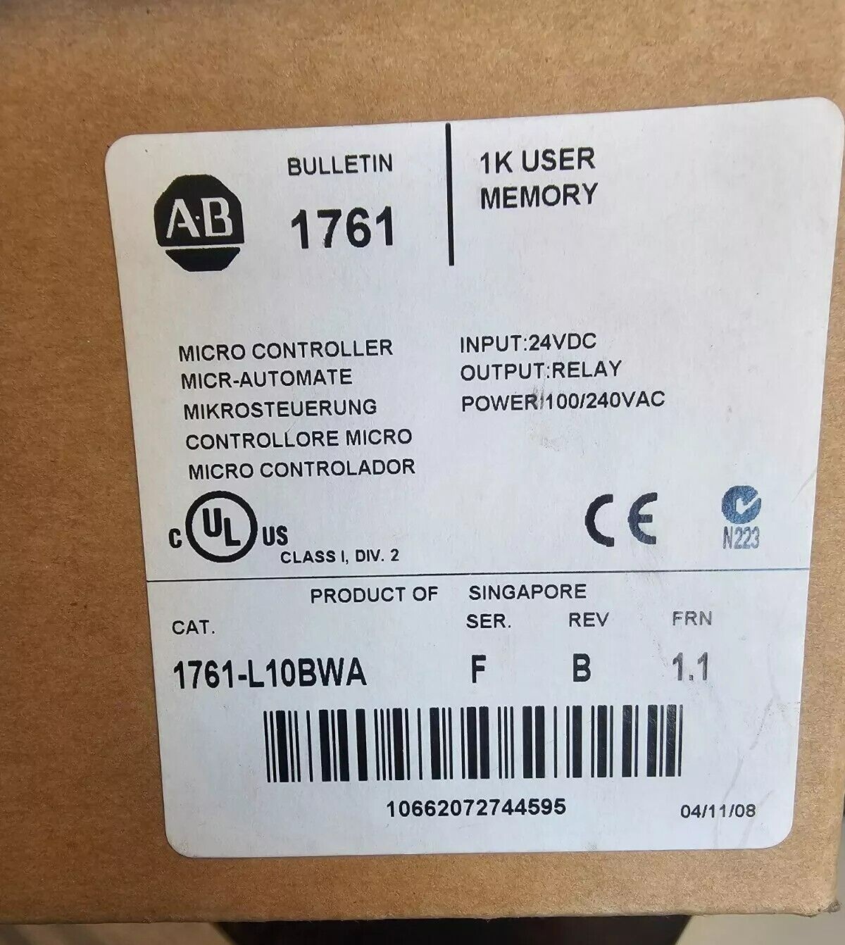 NEW Sealed AB 1761-L10BWA MICROLOGIX 1000 Controller AB 1761L10BWA US Free Tax