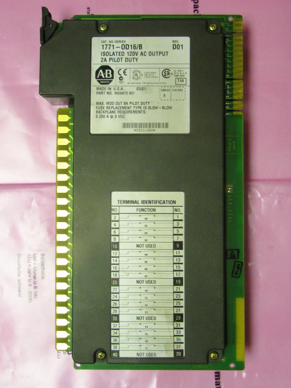 ALLEN BRADLEY 1771 0D16 Series B Rev D01 120VAC Isolated Output Module 1771 OD16
