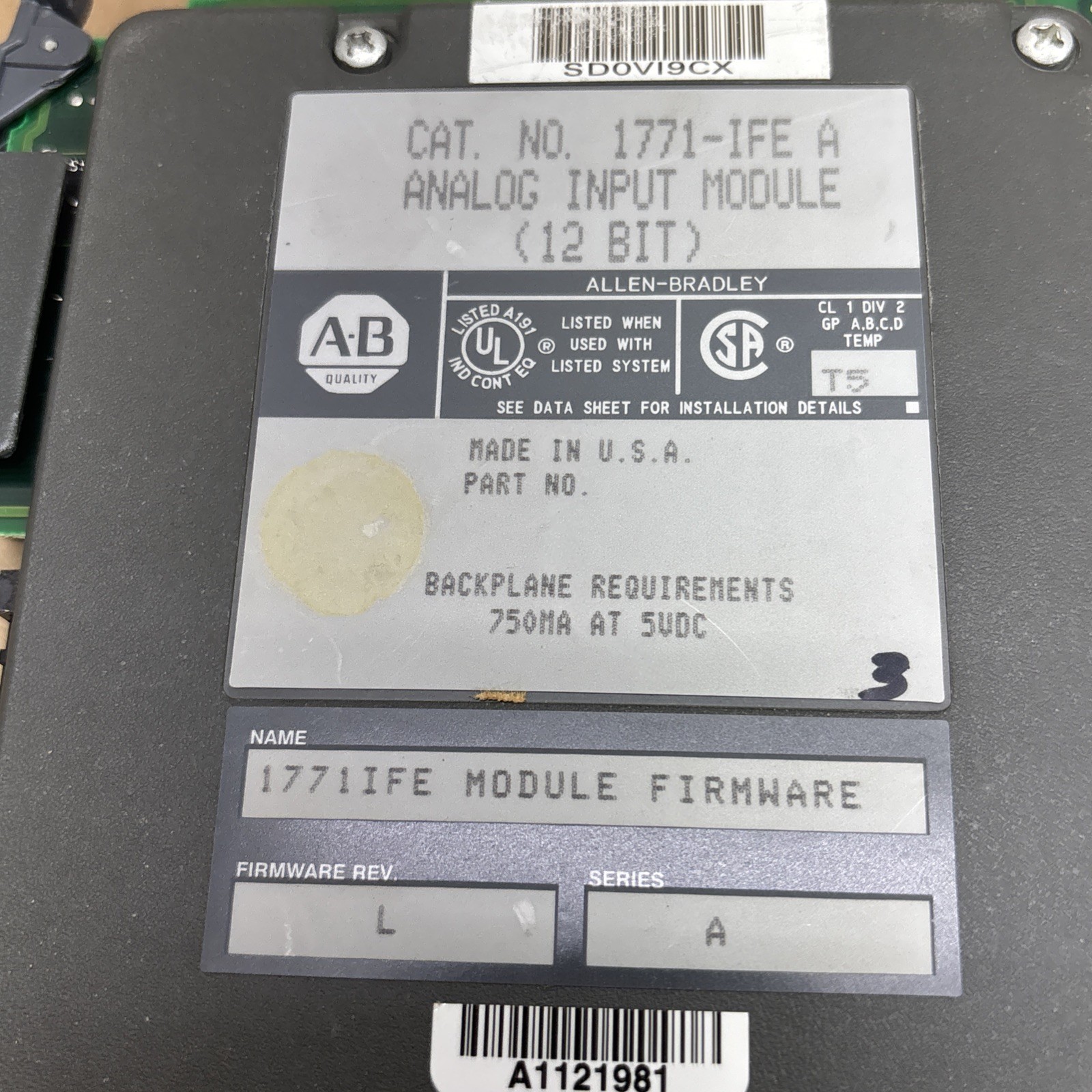 Pre Owned 1771-IFE A Allen Bradley 12 (Bit) Analog Input Module Fast Shipping.
