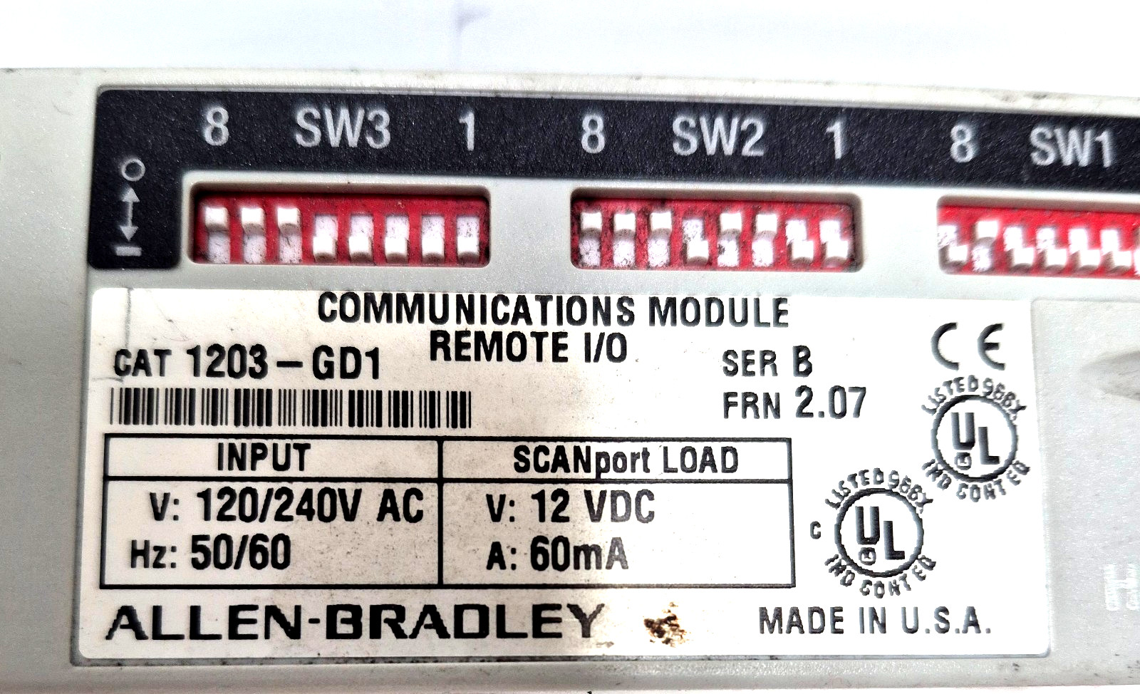 ALLEN-BRADLEY COMMUNICATION MODULE REMOTE 1203-GD1 SERIES B I/O 120/240V AC