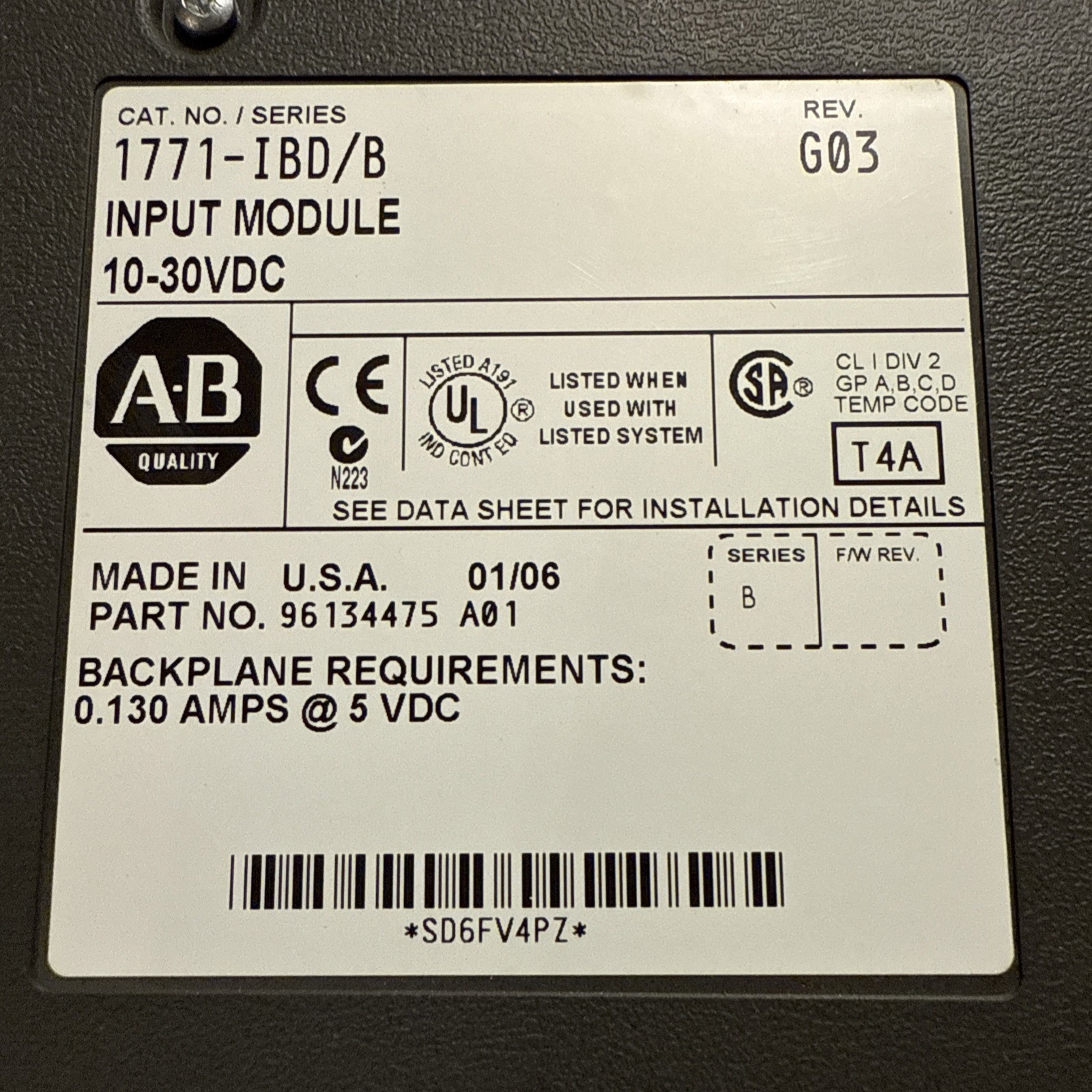 ALLEN BRADLEY 1771-IBD/B SER B, Rev G03 Input Module, New Open Box, Never Used.