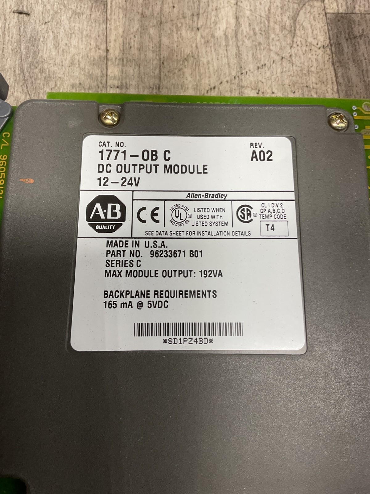 ALLEN BRADLEY 1771-OB C DC OUTPUT MODULE 96233671 B01 #4005X109