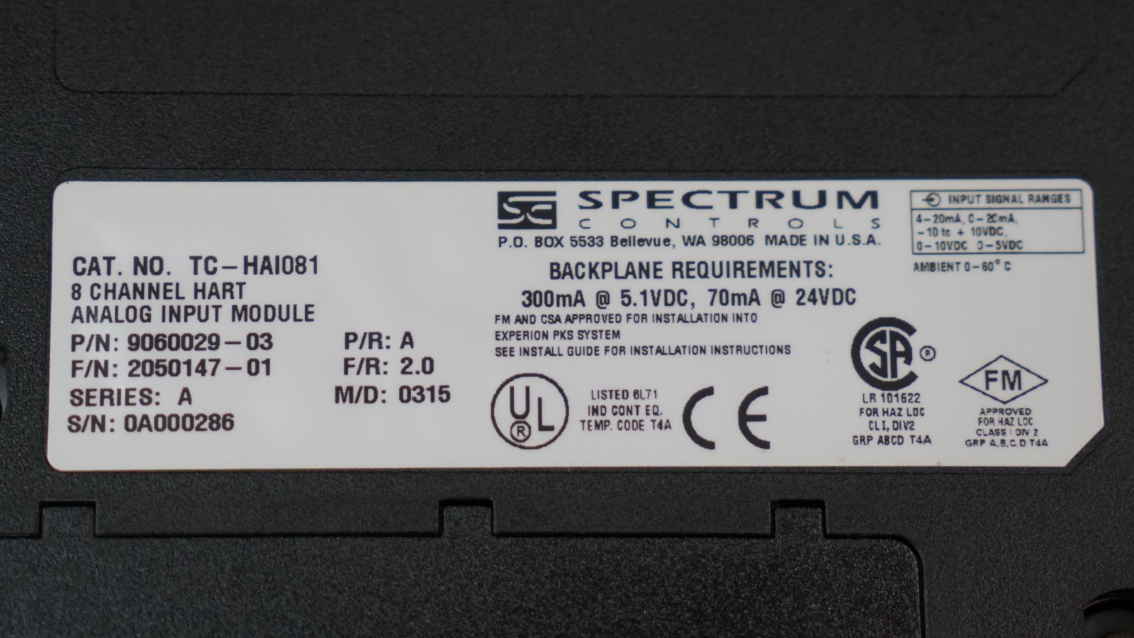 Spectrum Controls TC-HAI081 8-Channel HART Analog Input Module 9060029-03