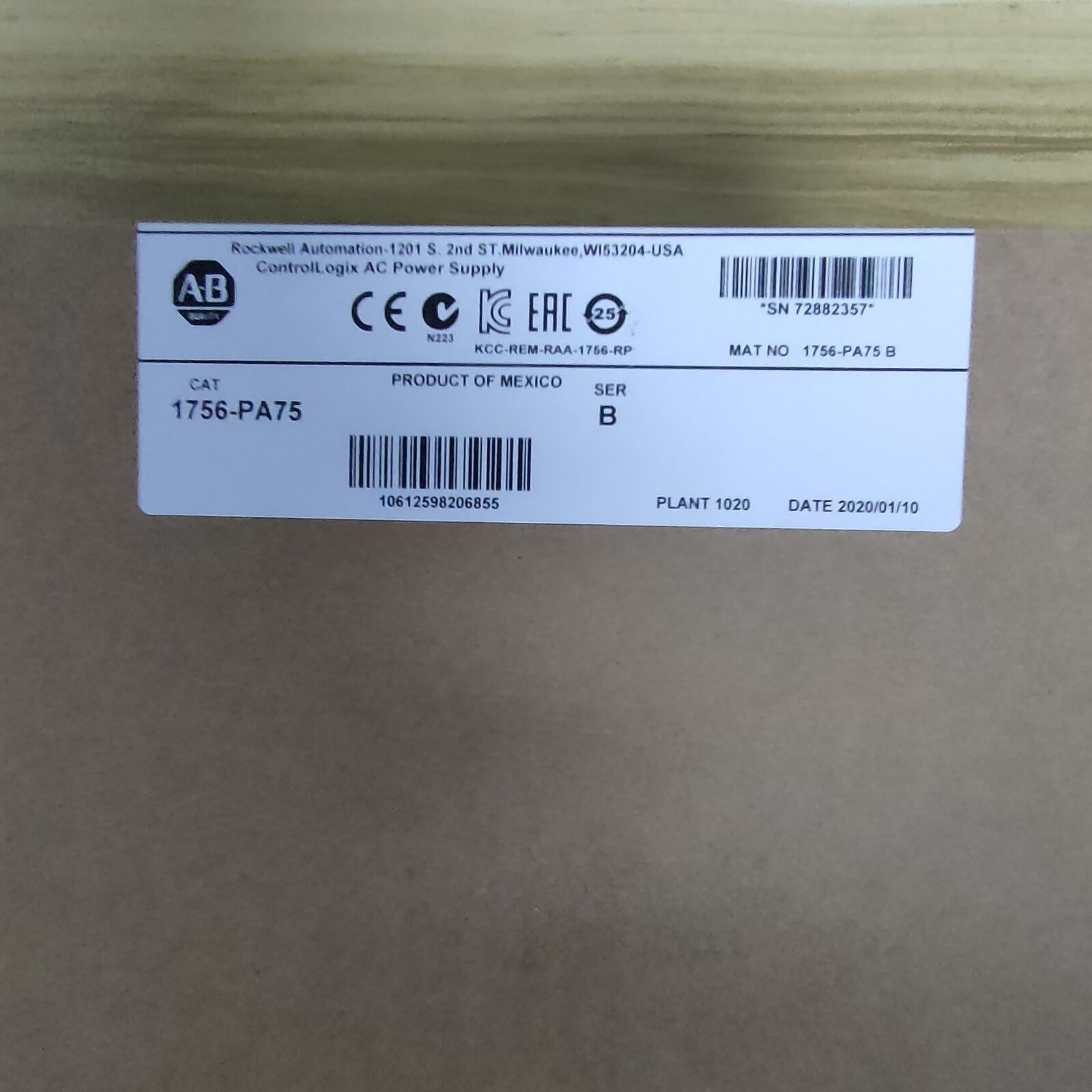 1756-PA75 NEW Allen-Bradley 1756 PA75 / B ControlLogix AC Power Supply 1756PA75