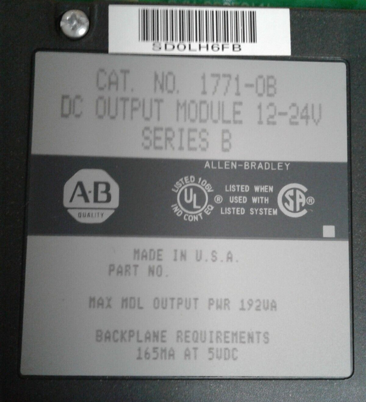 Allen Bradley 1771-OB Series B DC Output Module with Wiring Arm – New in Box