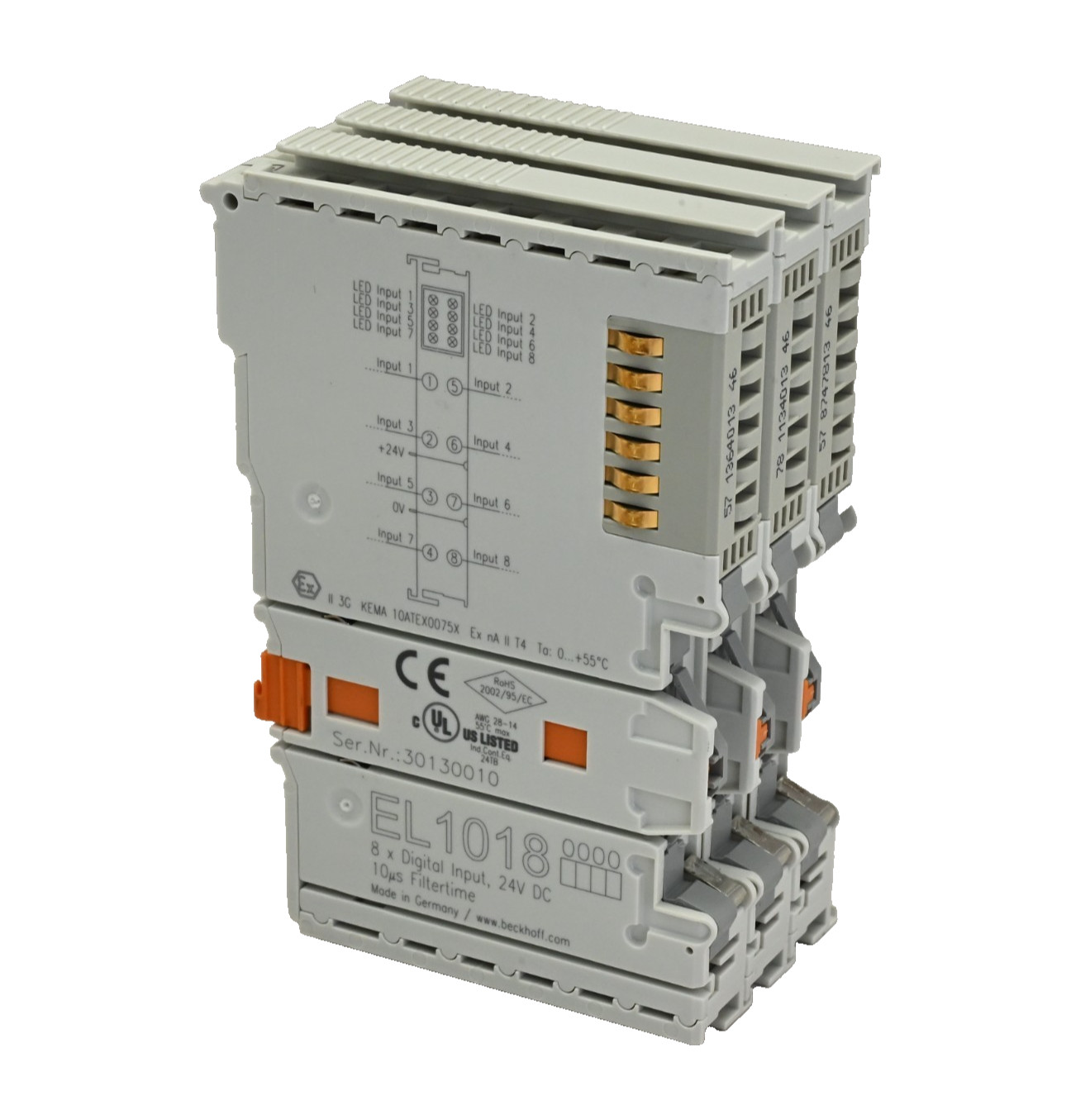 Lot of 3x Beckhoff EL1018 EtherCAT Terminal, 8-channel digital input, 24 V DC