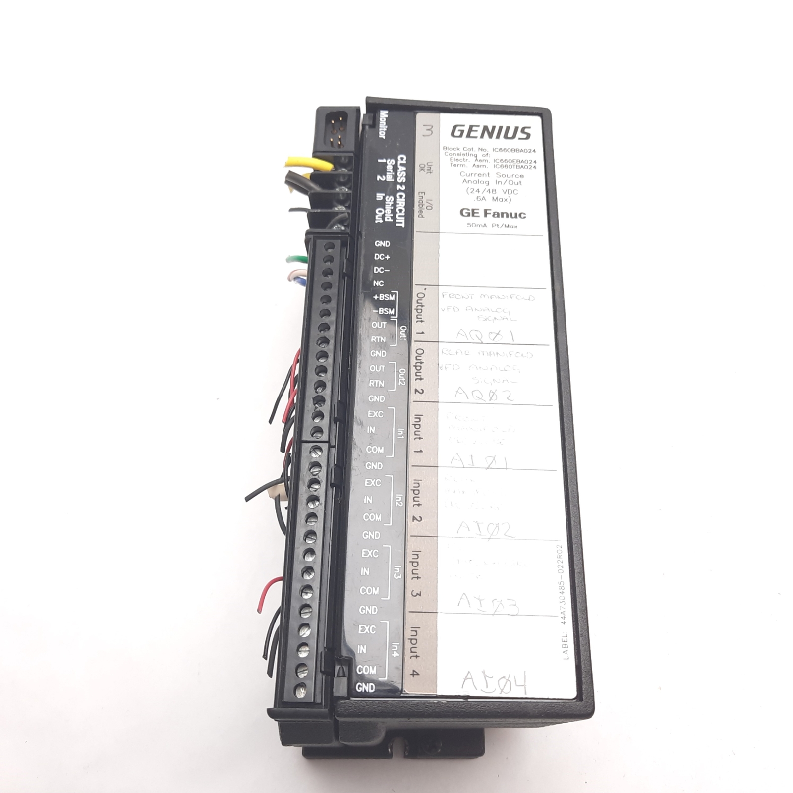 GE Fanuc IC660BBA024 Genius I/O Block, Current Source Analog In/Out, 24/48VDC