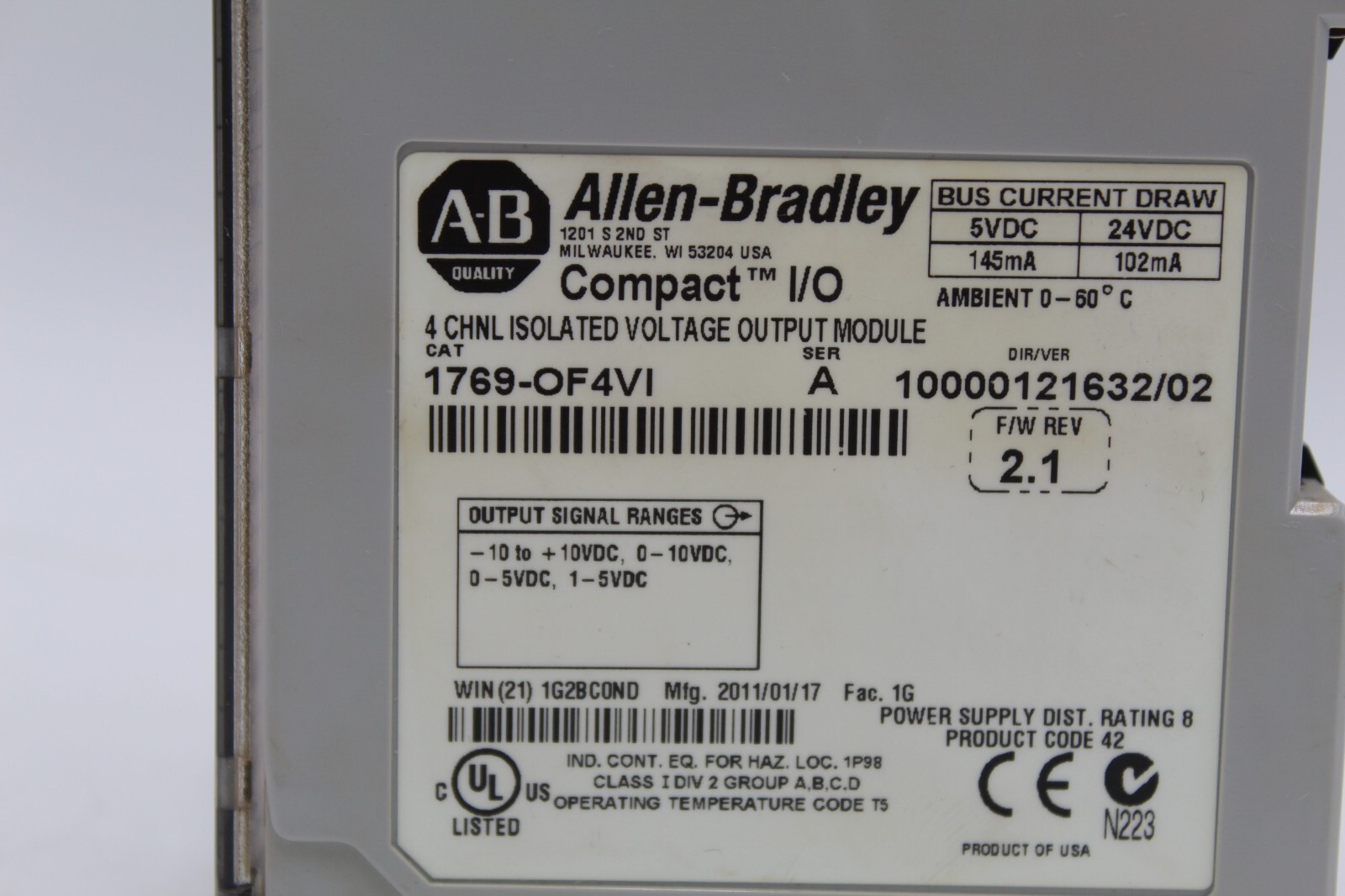 Allen-Bradley 1769-OF4VI Compact I/O 4 Chnl Isolated Voltage Output Module