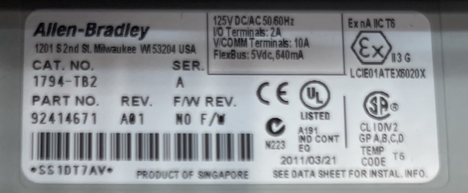 Allen Bradley 1749-TB2 Ser. A Terminal Base – New Open Box