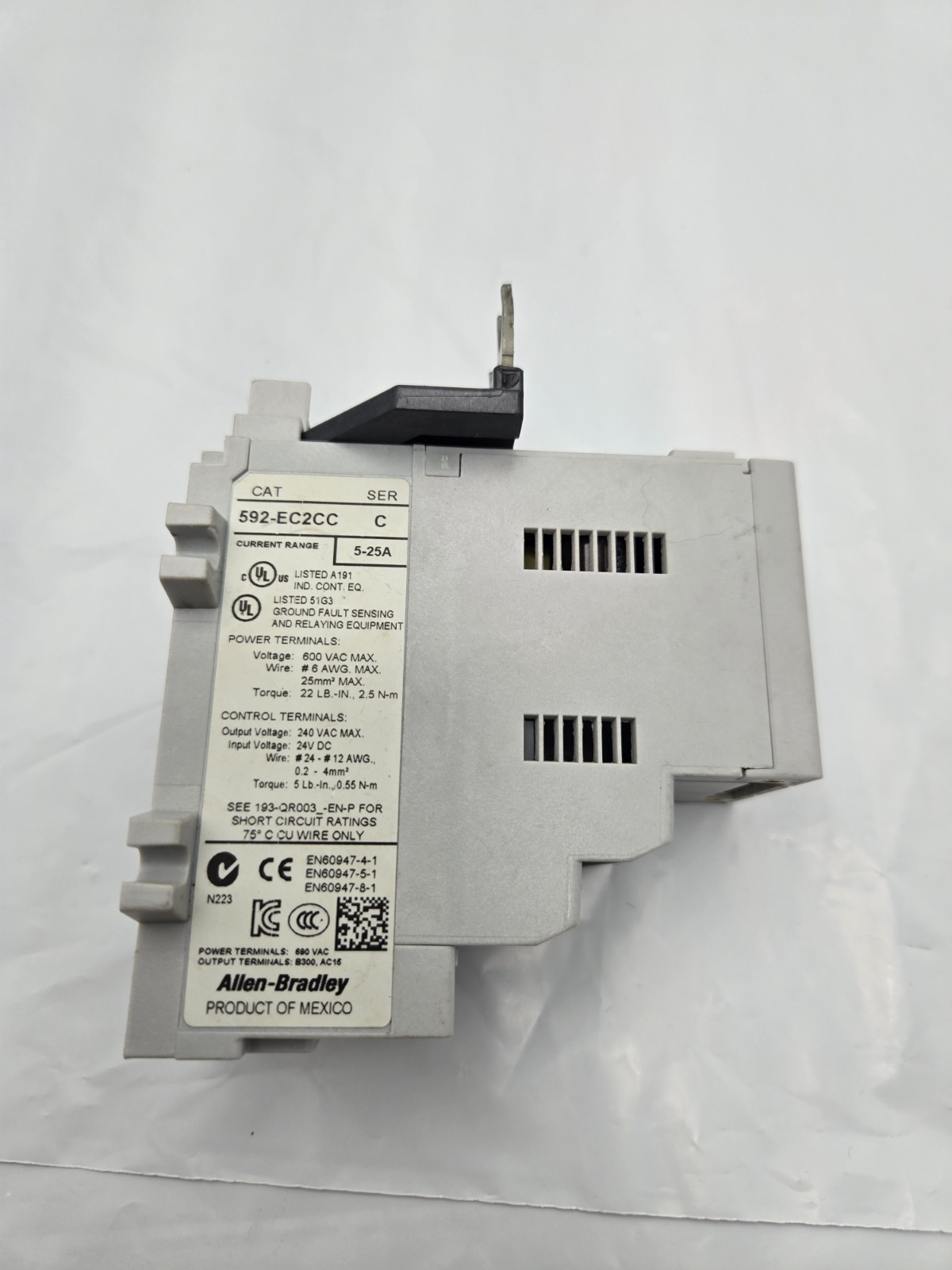 ALLEN-BRADLEY Device Net E3 Plus 592-EC2CC Ser. C Relay, FOR PARTS/ REPAIR