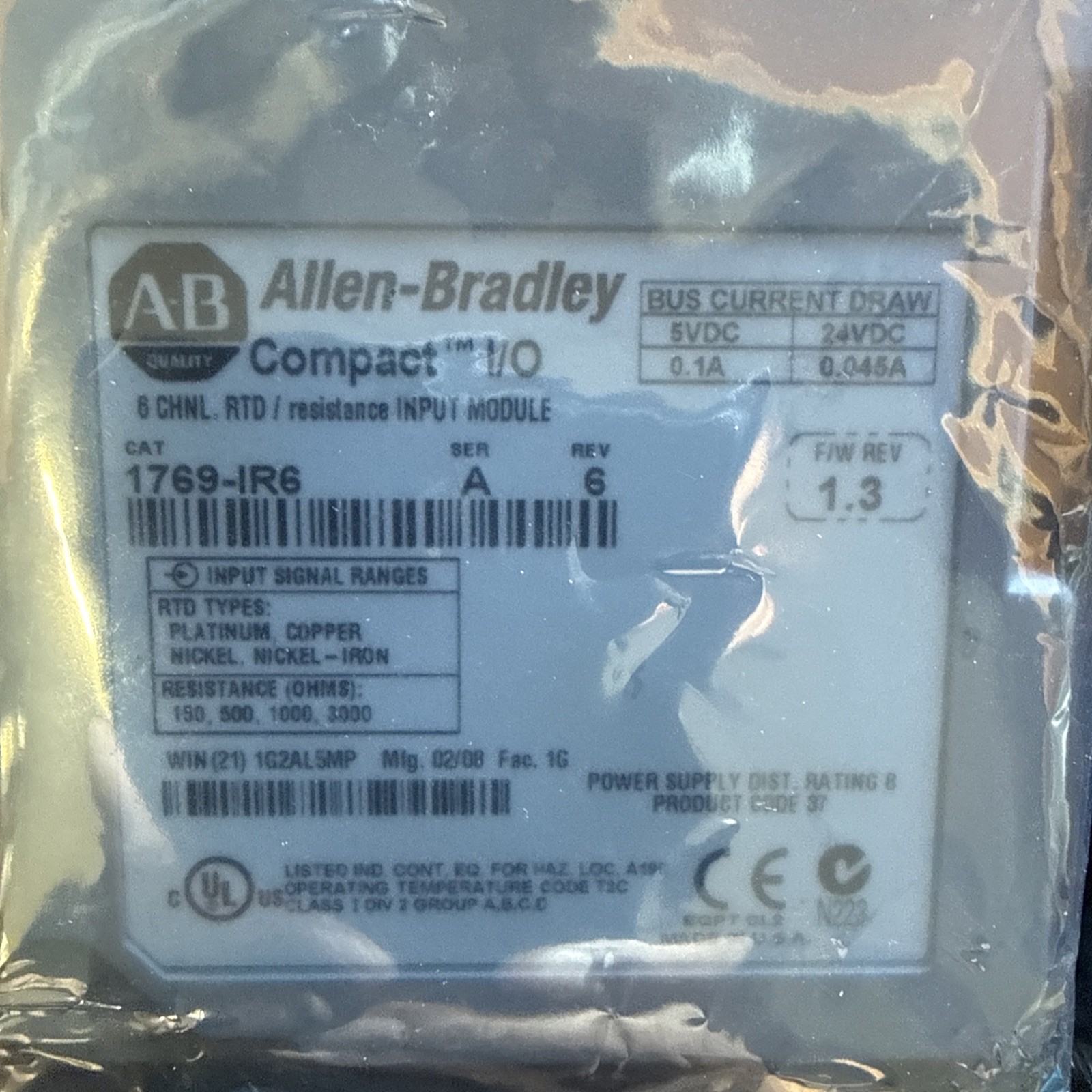 Open Allen Bradley 1769-IR6 1769-1R6 A 1.3 CompactLogix Input RTD No Box
