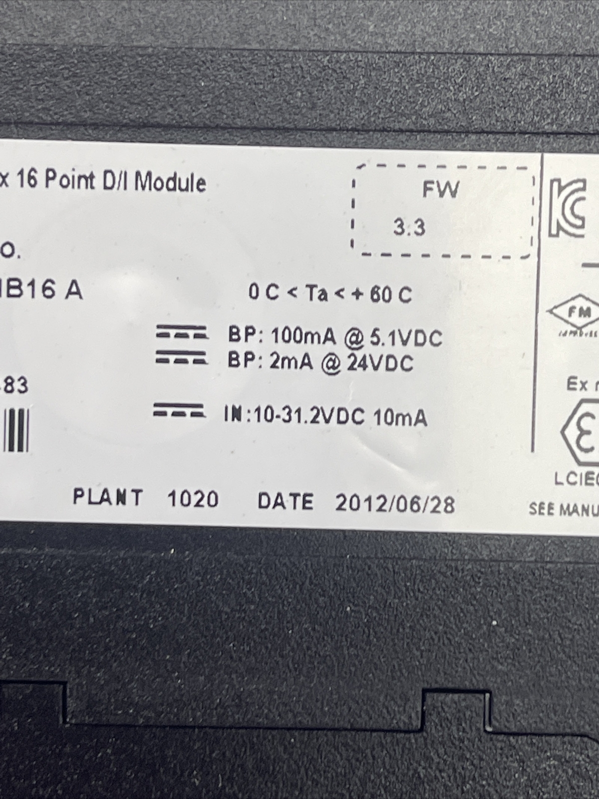 ALLEN BRADLEY 1756-IB16 SER A FW 3.3 CONTROL LOGIX 16 POINT D/I MODULE