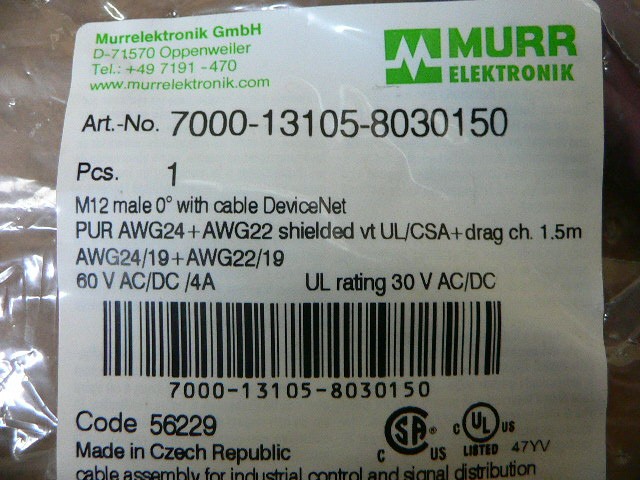 Murr Elektronik 7000-13105-8030150 M12 Male 0° A-Cod. With Cable