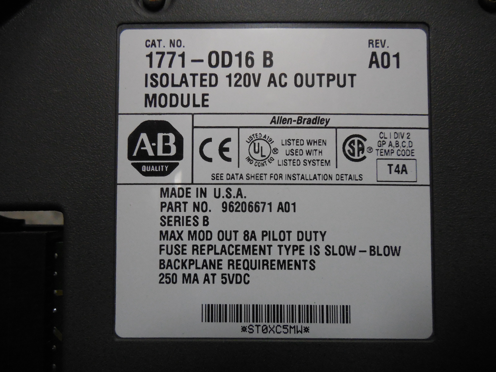 USED Allen Bradley 1771-OD16/B Isolated 120V AC Output Module Rev. A01