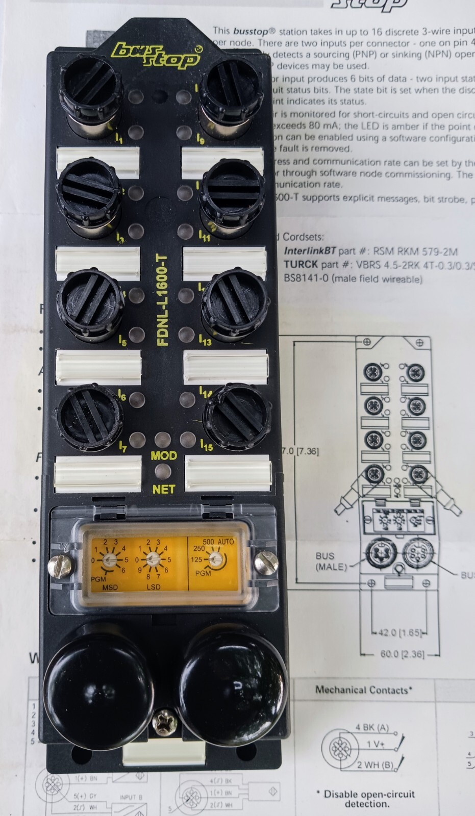 Turck Interlink BT Bus Stop DeviceNet Network Station Module FDNL-L1600-T