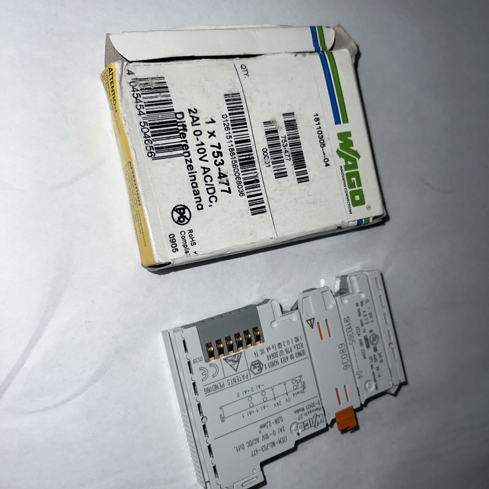 Wago 753-477 2-Channel Analog Input Module, 16 Bit, 0-10V AC/DV, Differential