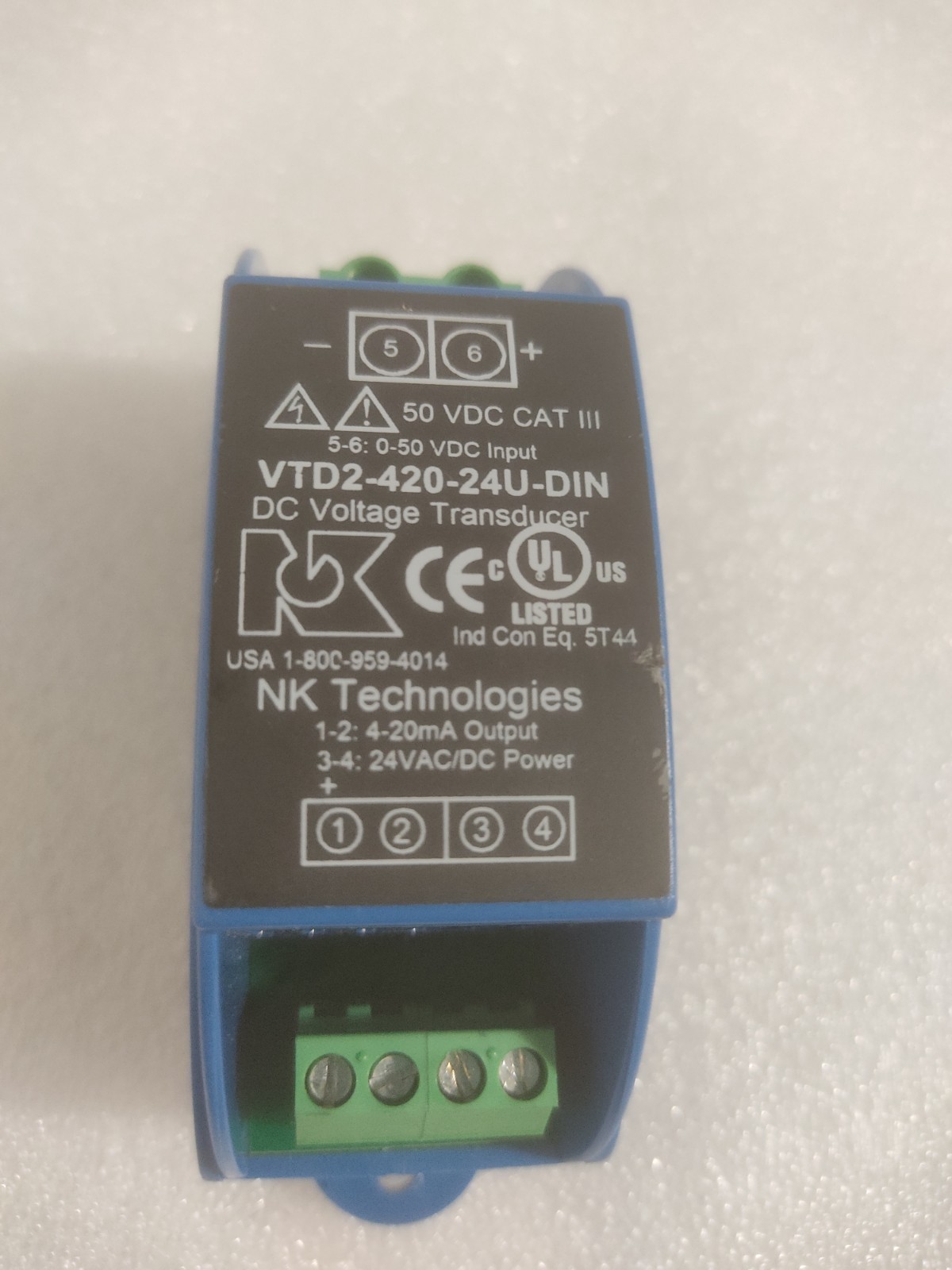 NK Technologies VTD2-420-24U-DIN DC Voltage Transducer – 0-50VDC Input -b555